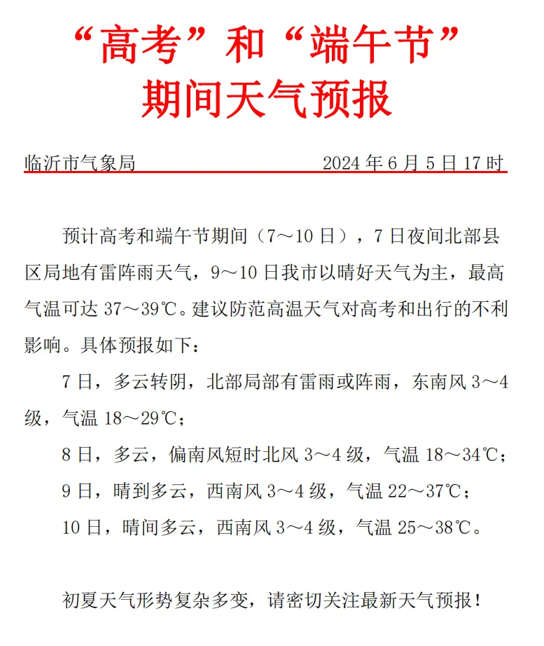 直冲39℃!局地雷阵雨!临沂高考期间天气出炉! 第2张