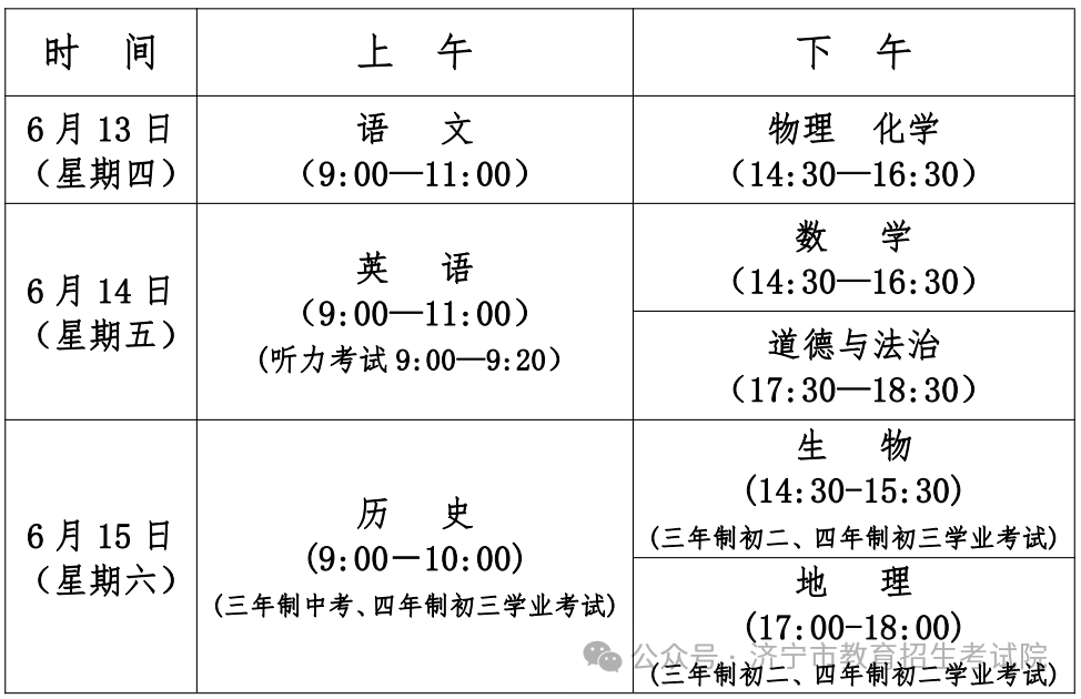 6月13日开考!61个考点!济宁中考考场分布图公布! 第2张