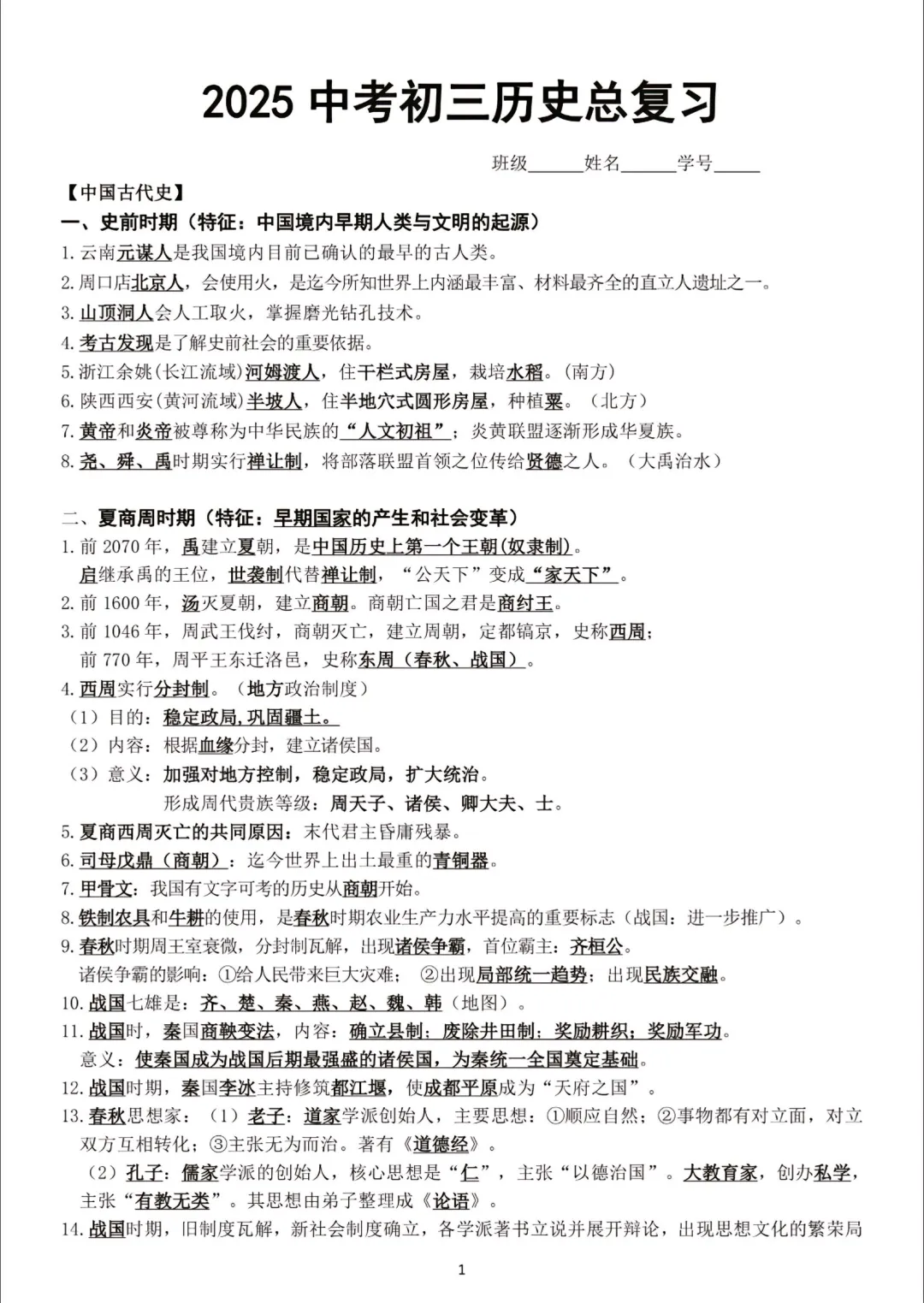 2025中考初三历史总复习提纲 第2张