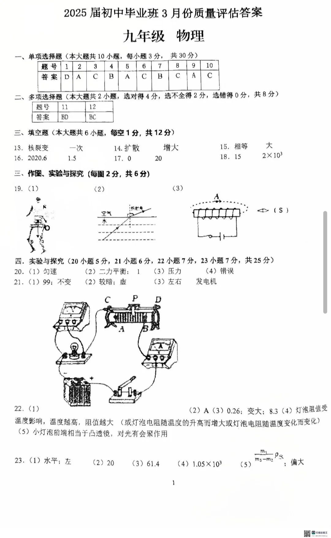 初三物理中考训练卷 第8张