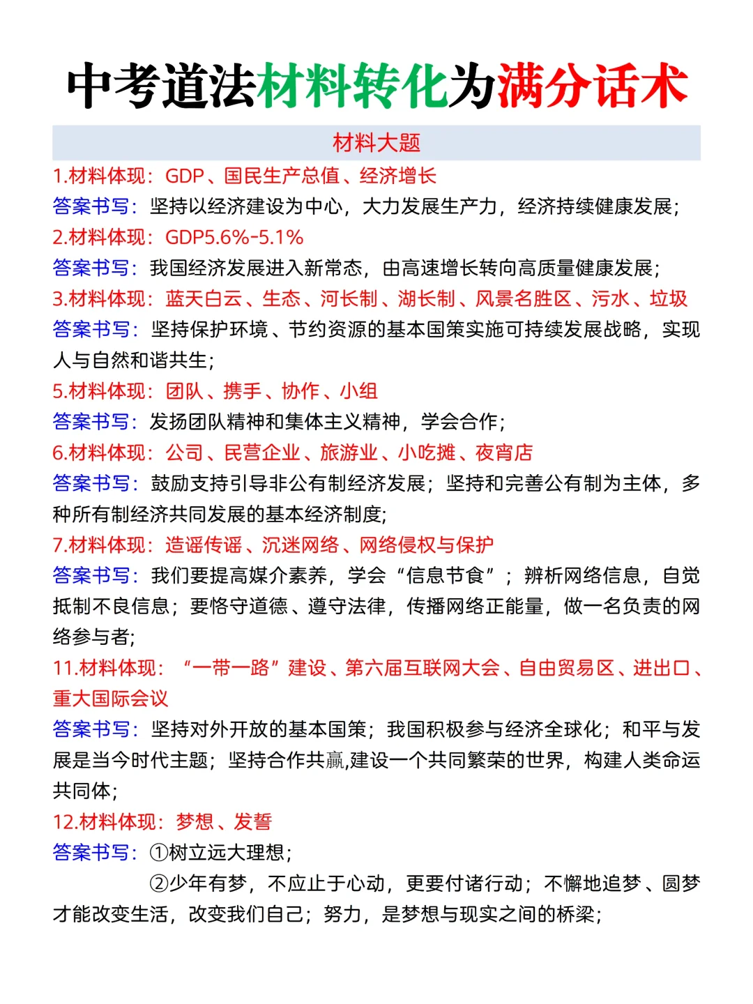 尖子班发的，中考道法材料转化满分答题话术 第3张