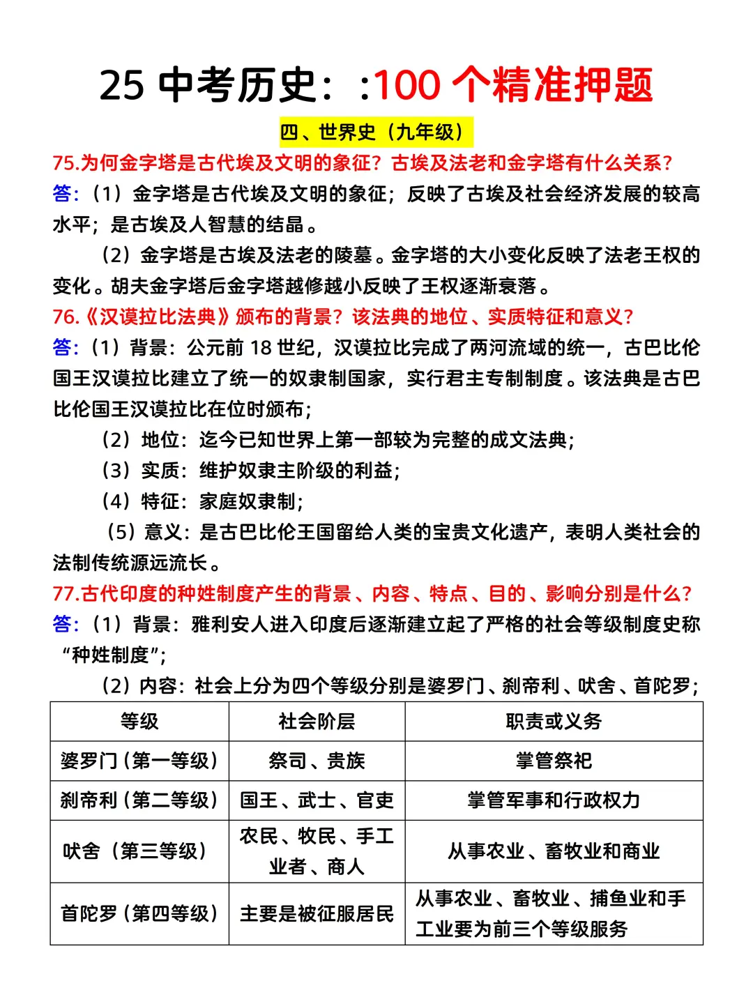 确定了25中考历史就这100道题❗️命中率95% 第5张