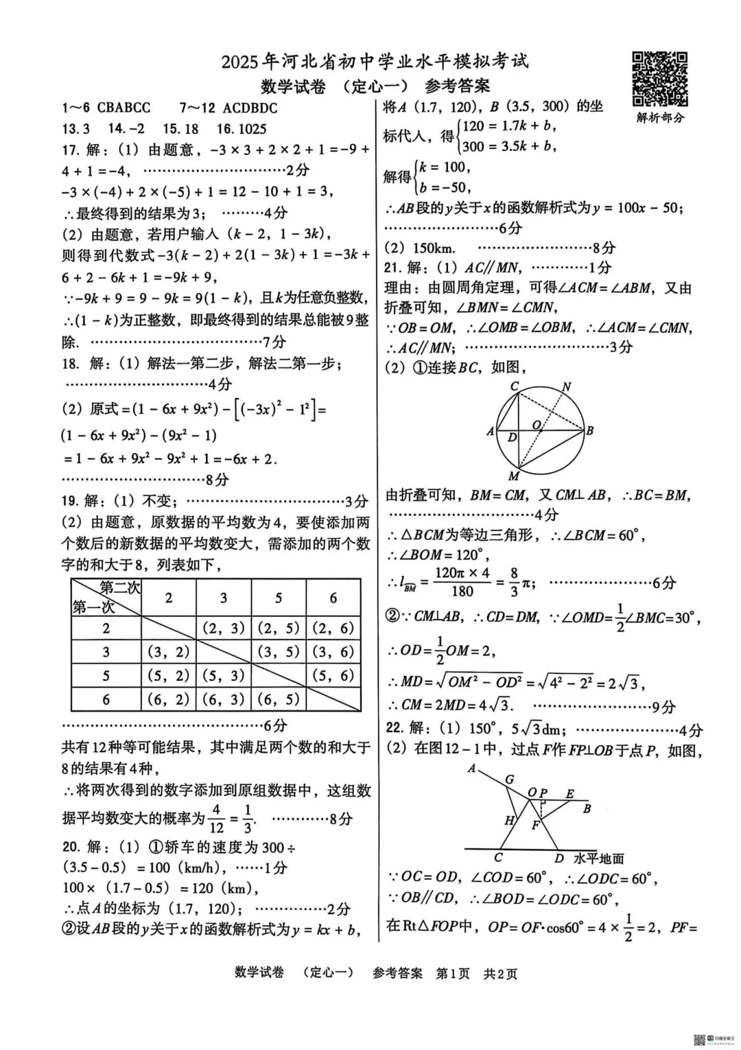 2025年河北模拟中考试题数学 第10张