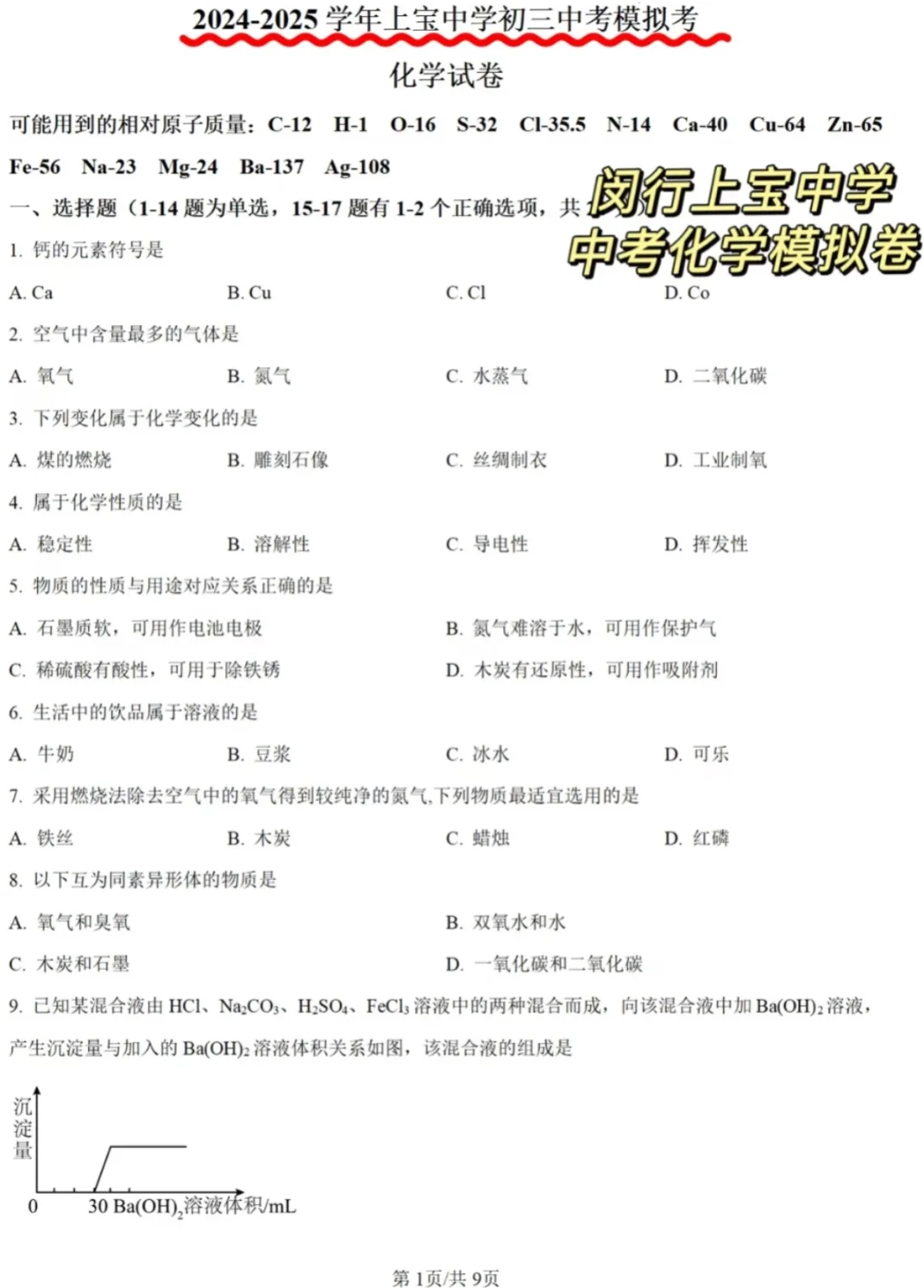 25上海中考命题人很明显了，附终极押题卷！ 第1张