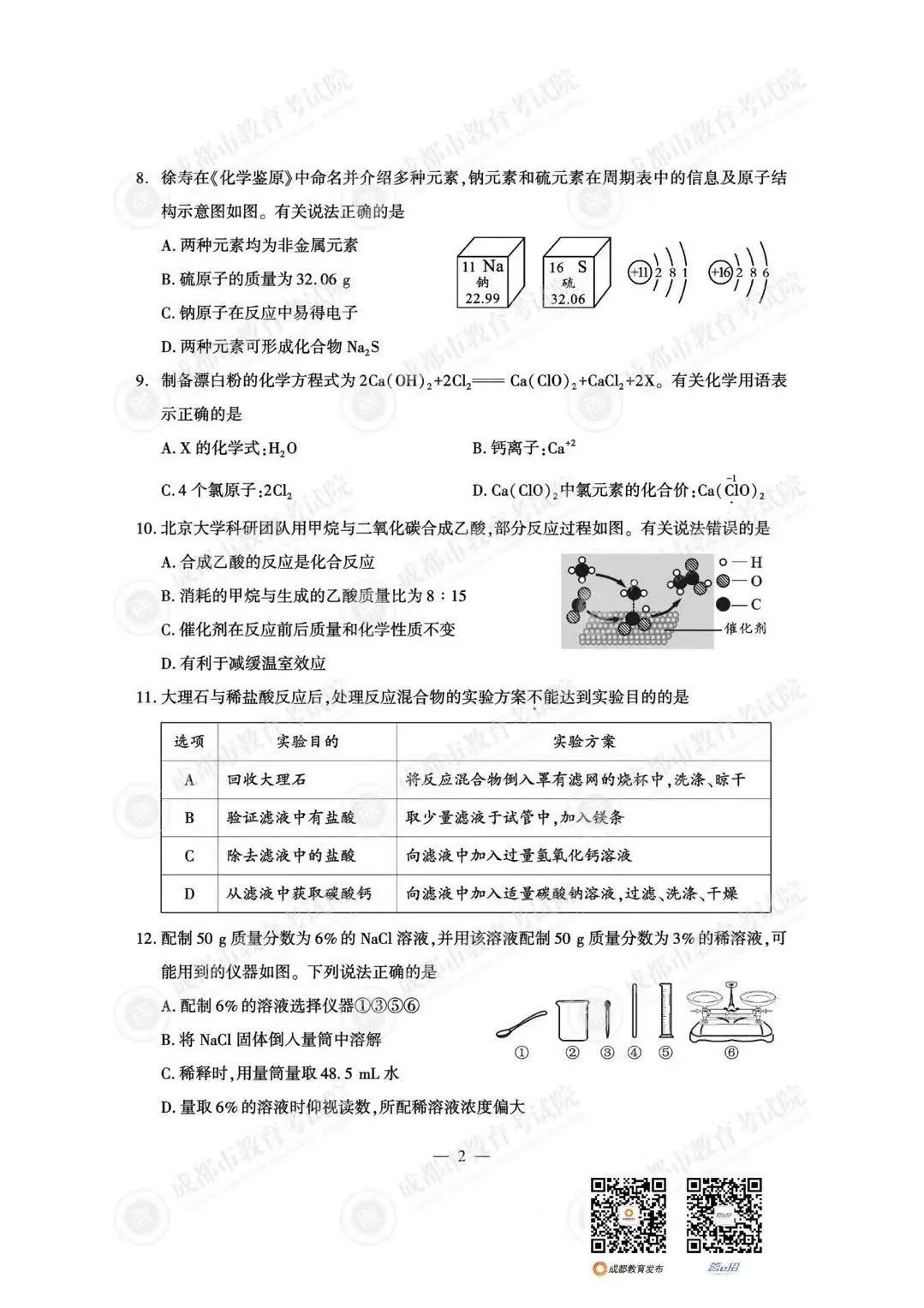 25年成都中考 最新化学卷面+答案！ 第3张