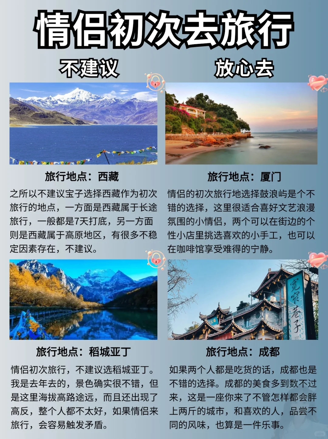 情侣初次去旅行，20条须知➕16个地点