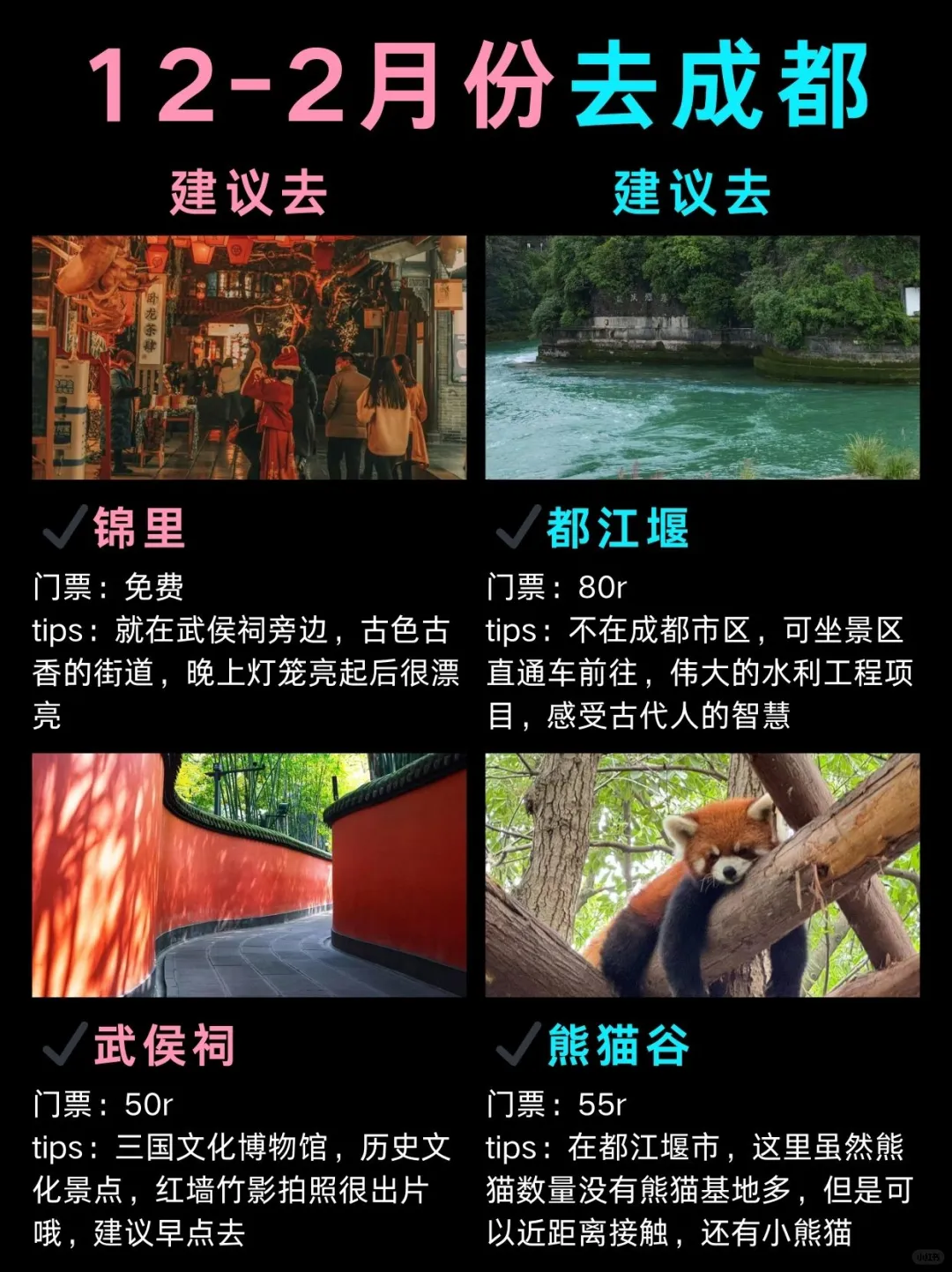 成都12-2月景点，建议去🆚不建议去