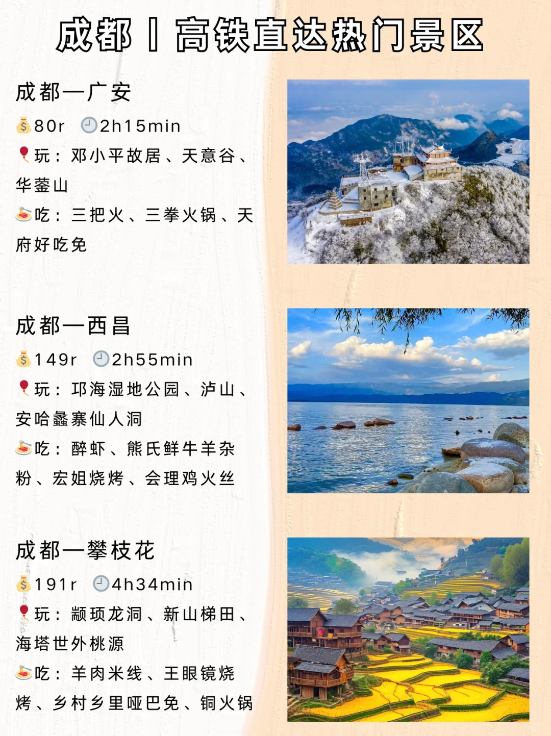 🚄成都周边热门景点，21个高铁直达推荐❗