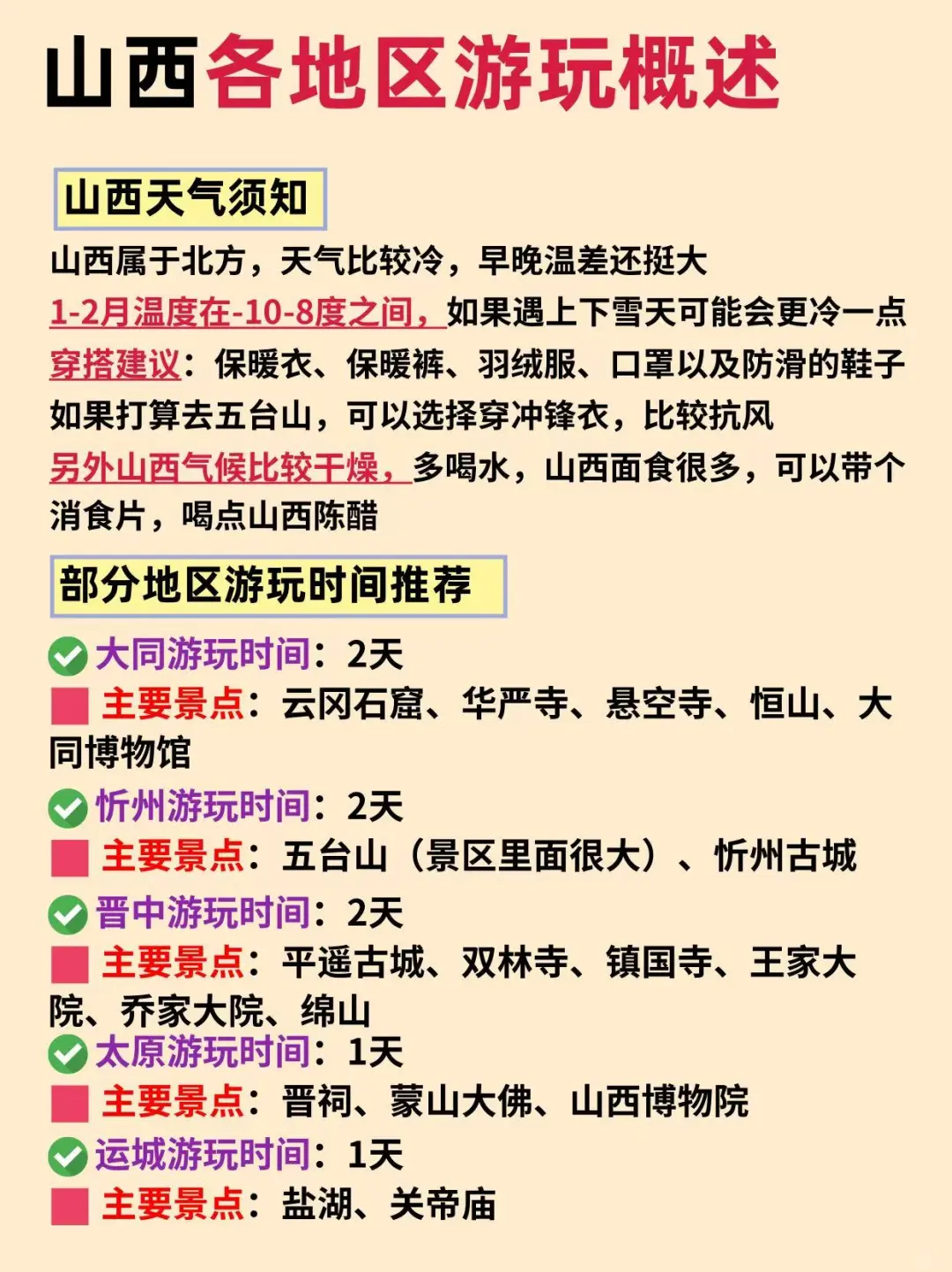 确定了，春节去山西旅游，攻略已做照着玩！