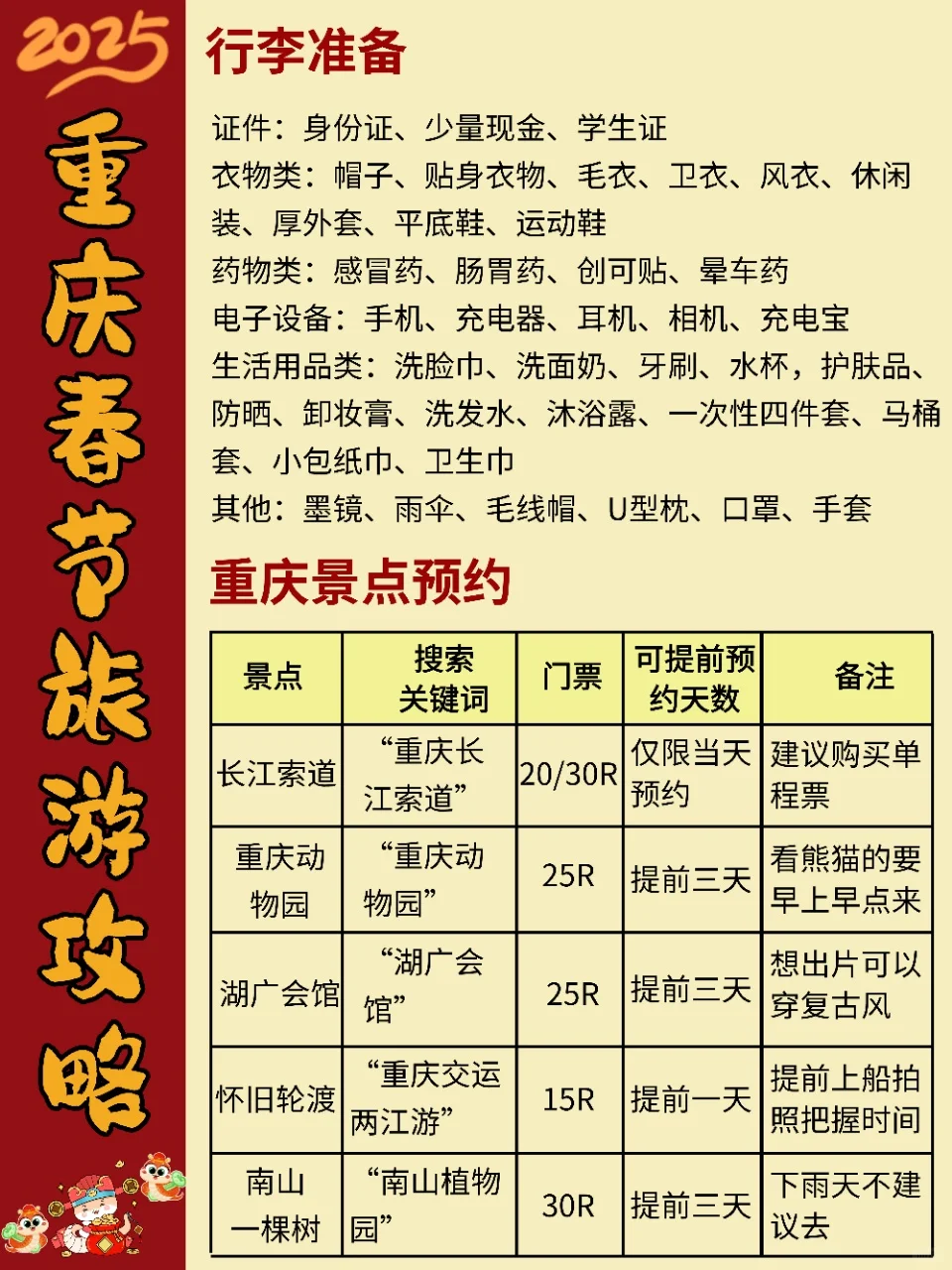 重庆春节旅游攻略｜三天两晚不绕路玩法