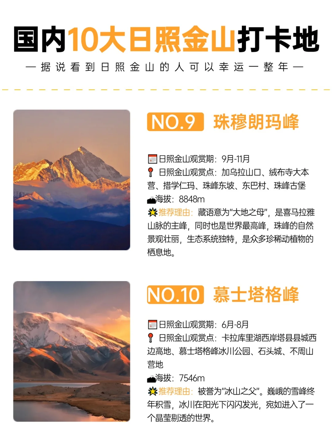 国内10大日照金山打卡地|观赏地+观赏点