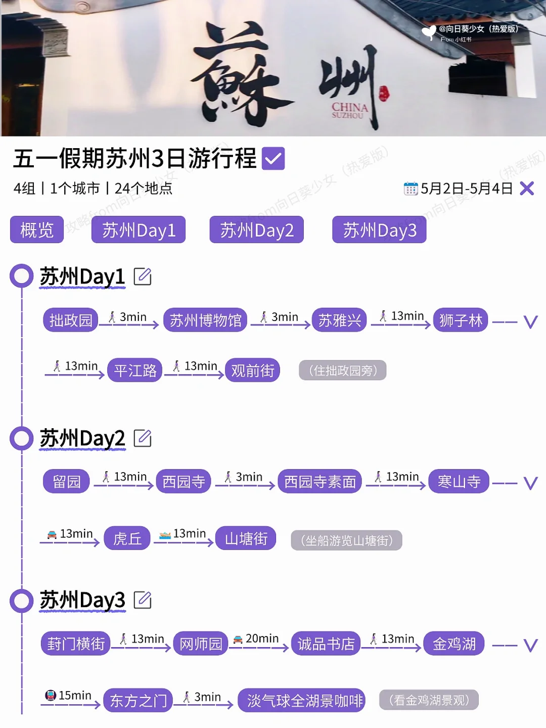 本J人对自己做的苏州旅游攻略甚是满意🥰