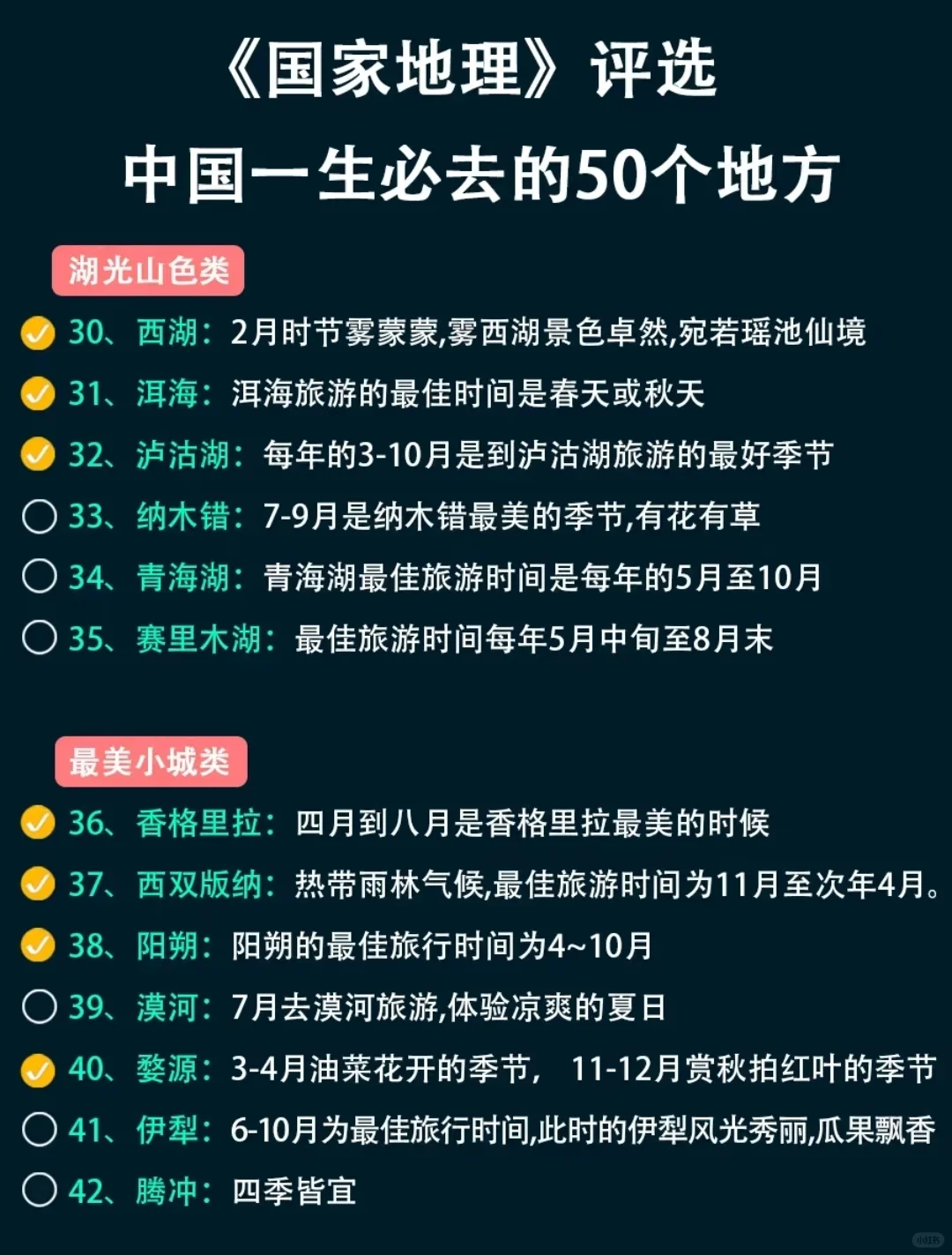 旅行必去50地！重点看打✓！