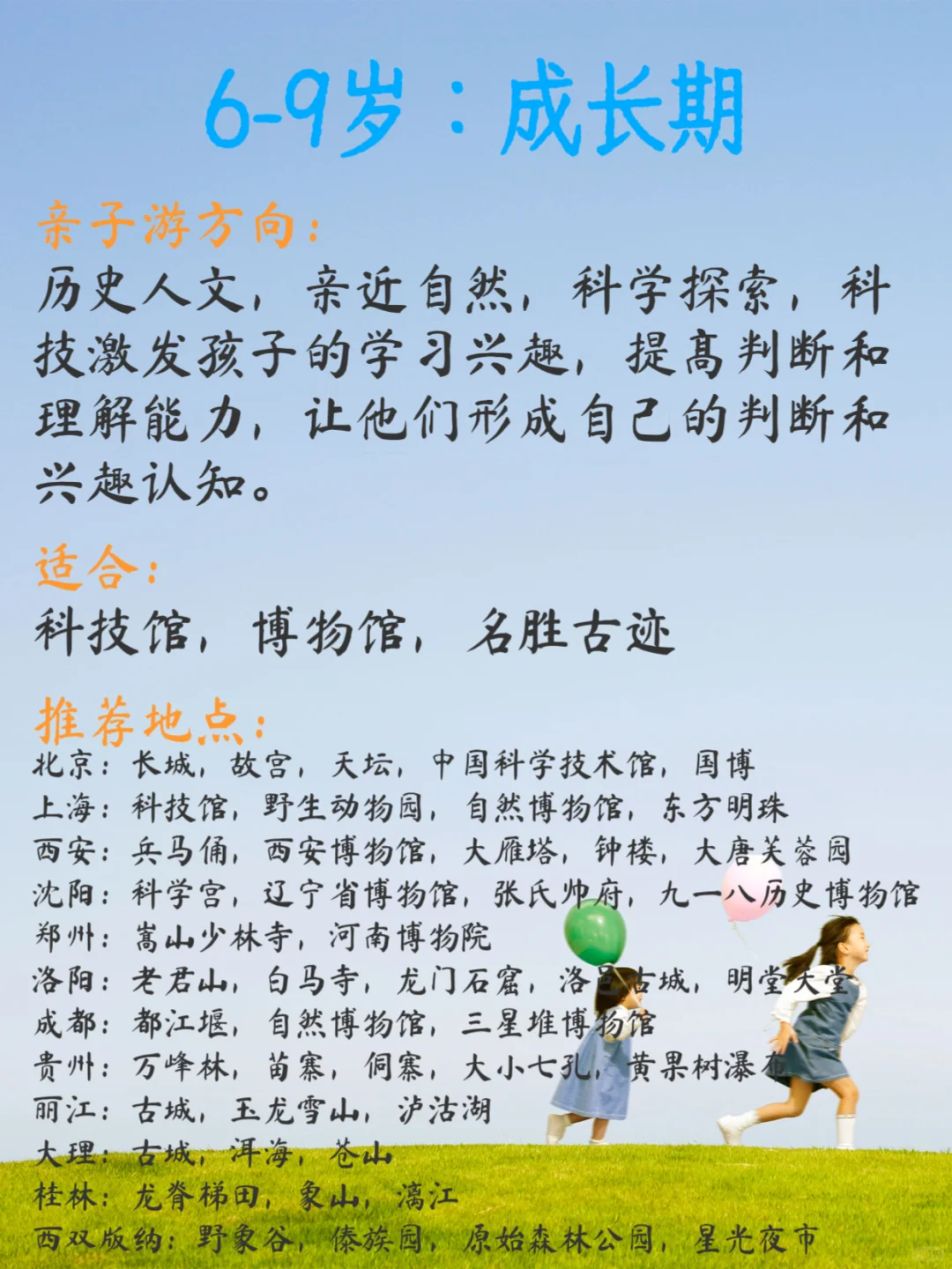0-15岁孩子适合去的旅行地（按年龄段）