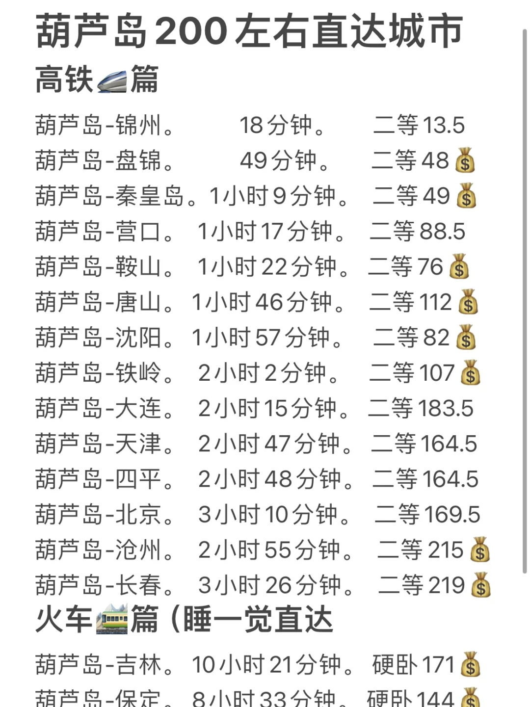 葫芦岛200左右直达城市（周边游）