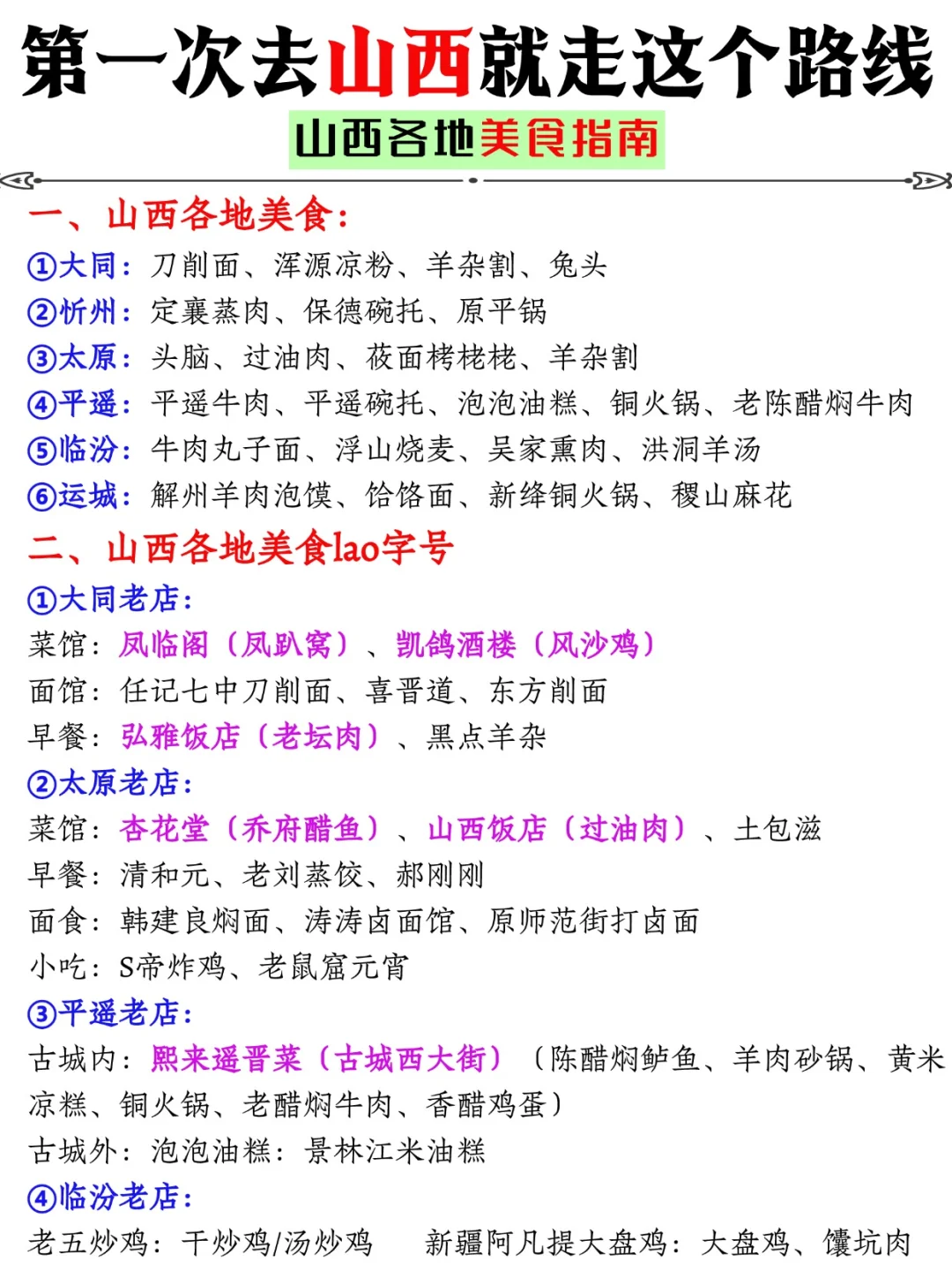 第一次山西旅游的姐妹，就按照这个路线走