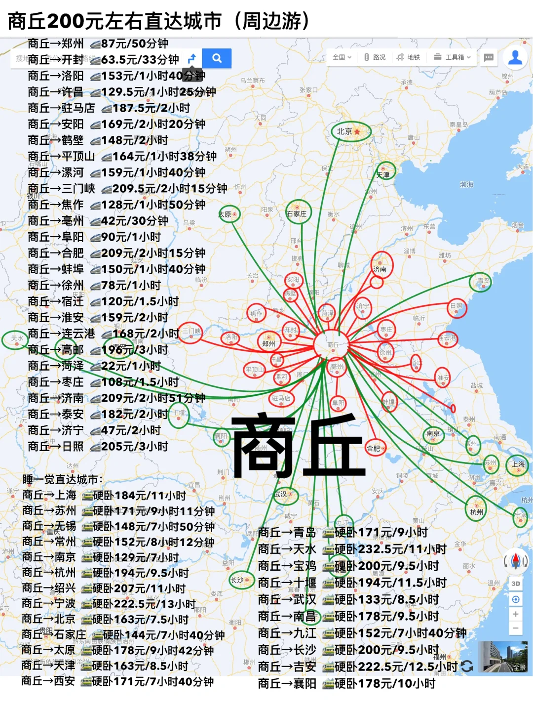 商丘200元左右直达城市（周边游）
