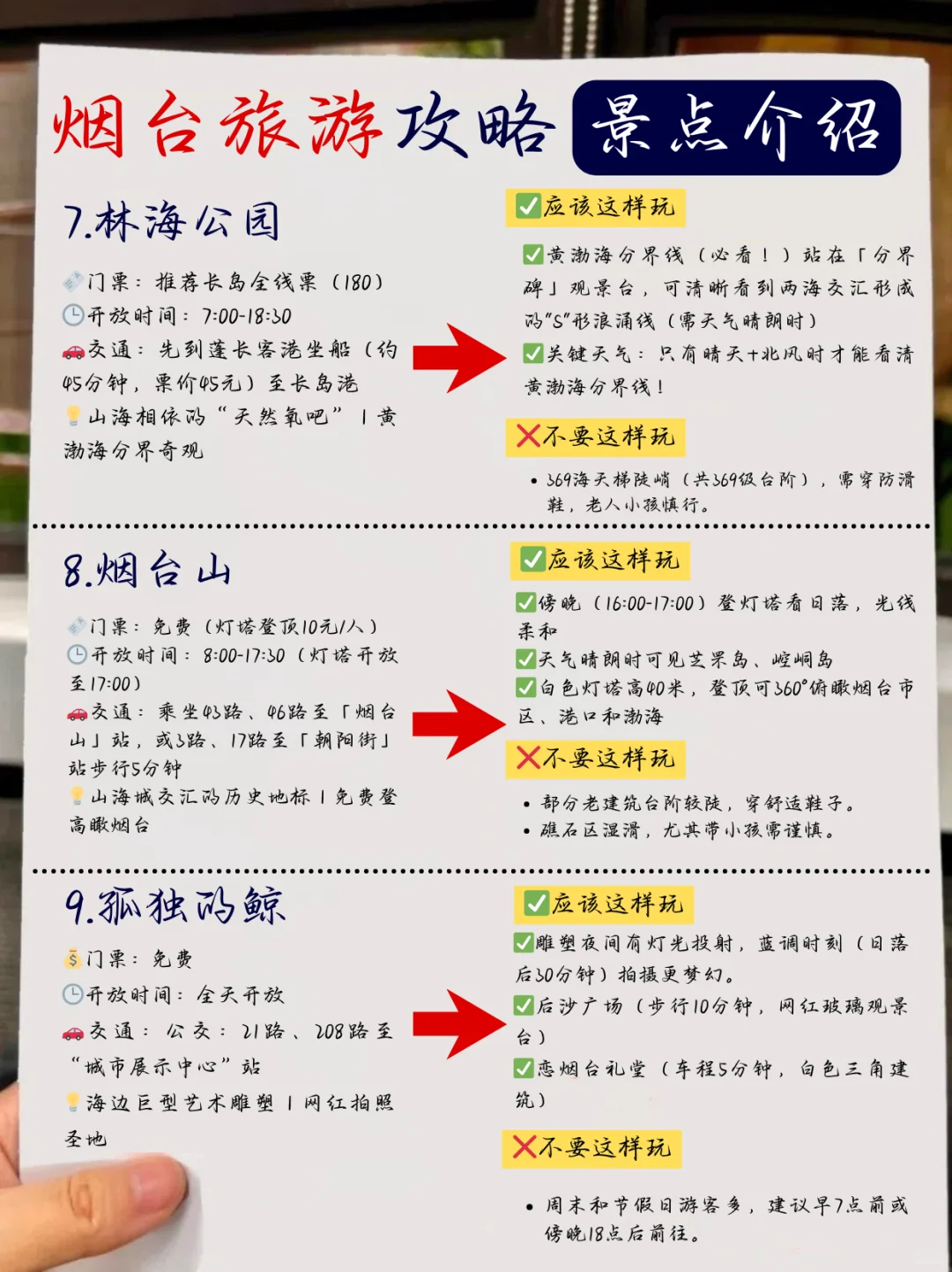 烟台旅游攻略❗本地人手绘版路线图