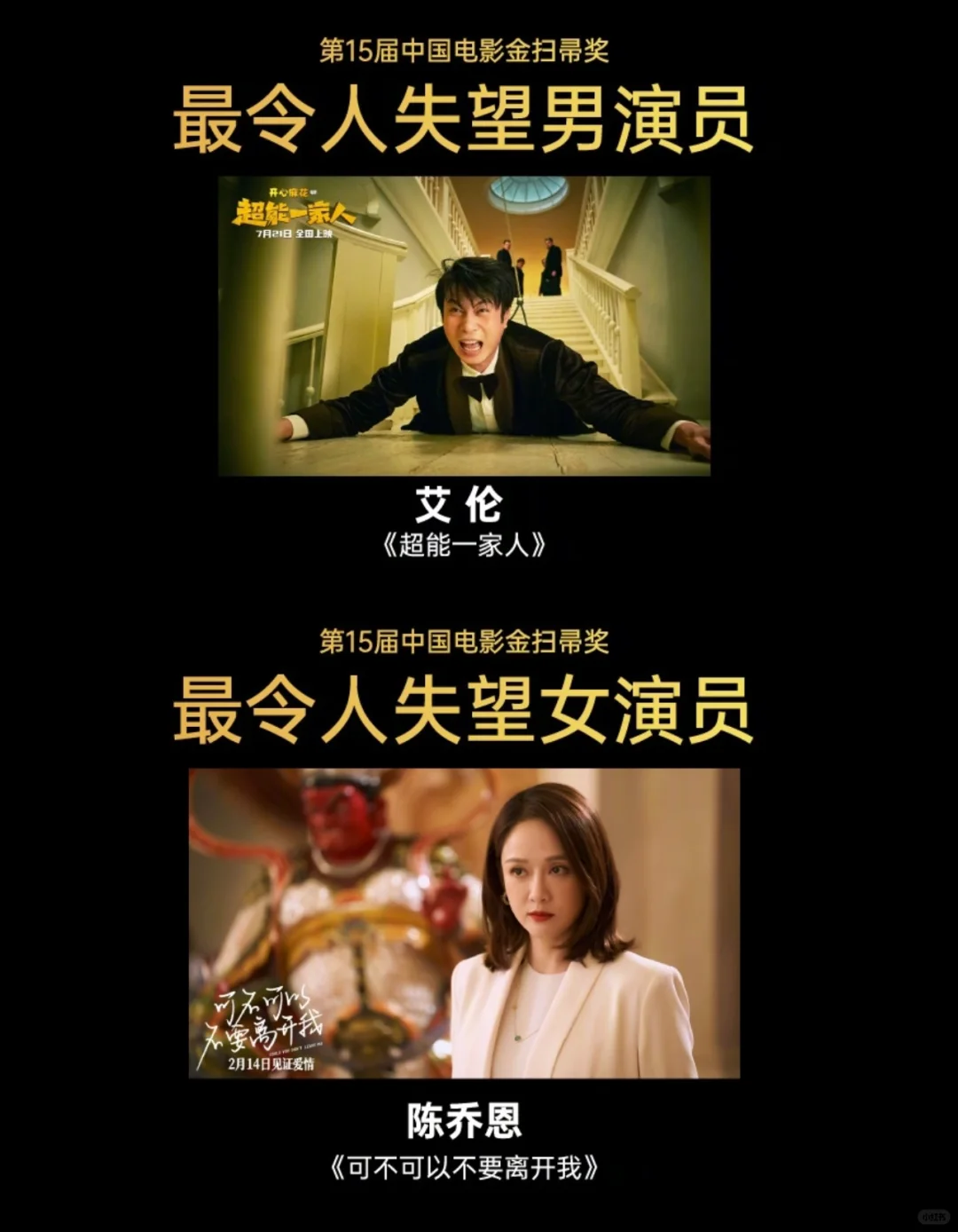 中国电影金扫帚奖，多项最令人失望实至名归