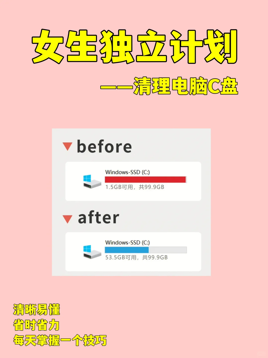 女性｜清理电脑C盘｜电脑清理｜C盘满了怎么办