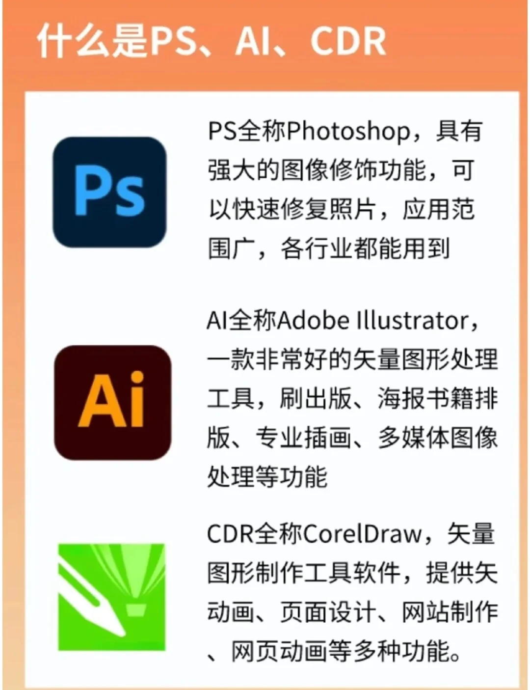 PS、AI、CDR这三款软件优缺点是啥区别在哪