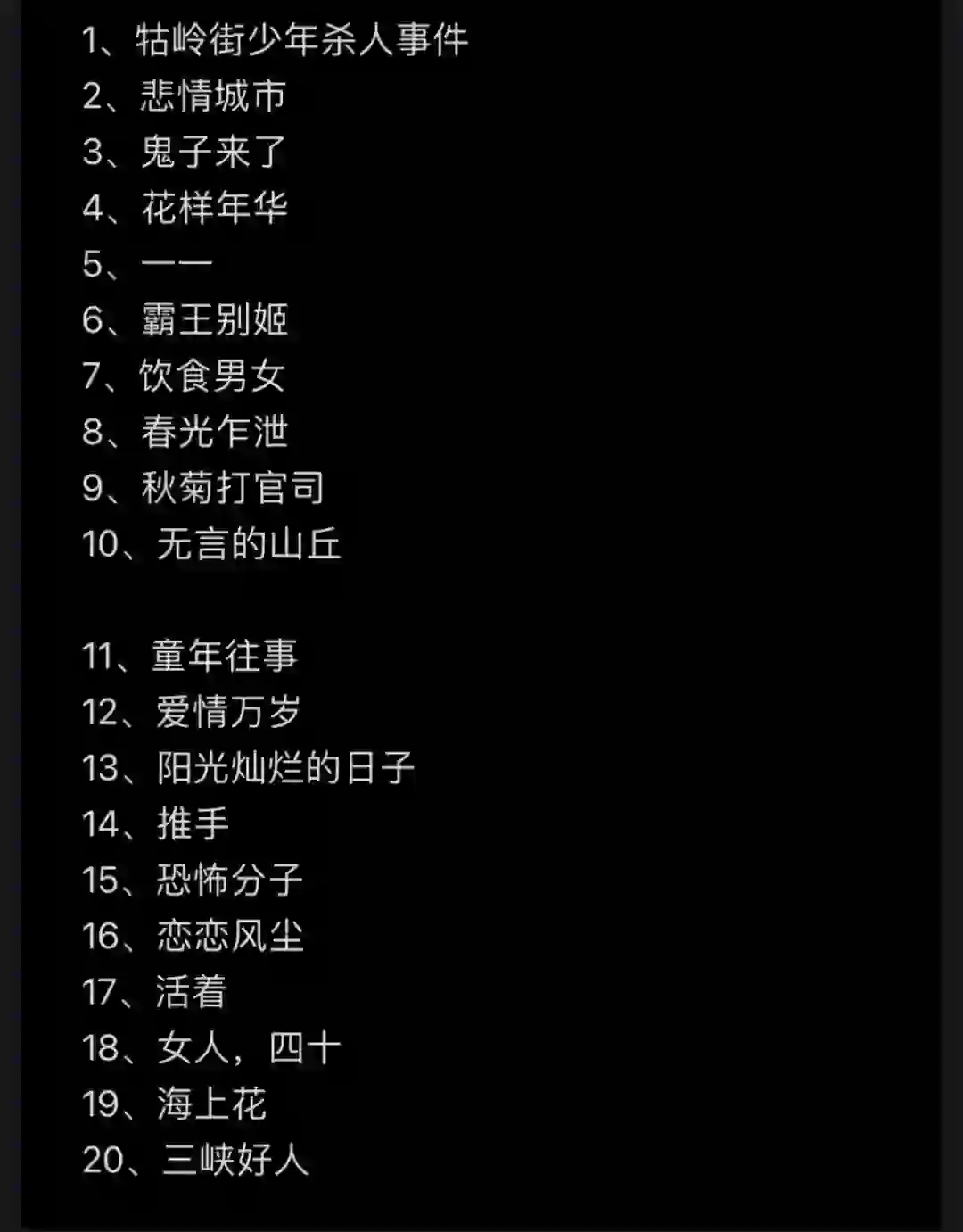 华语电影 Top20