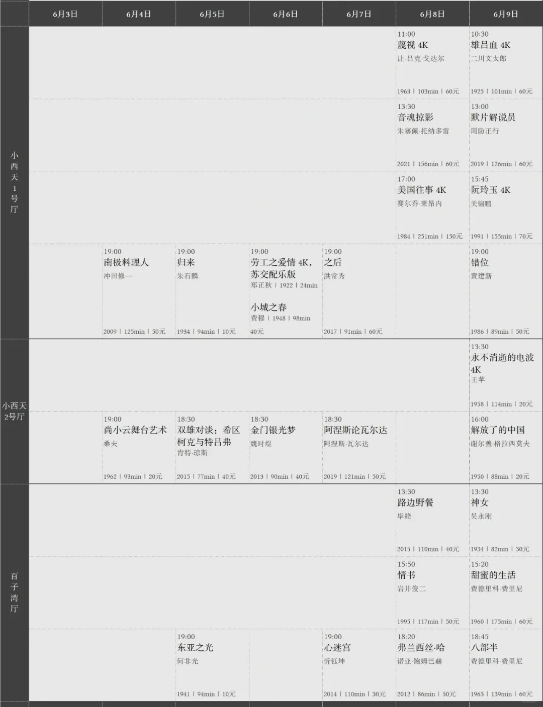 中国电影资料馆艺术影院6月放映片单