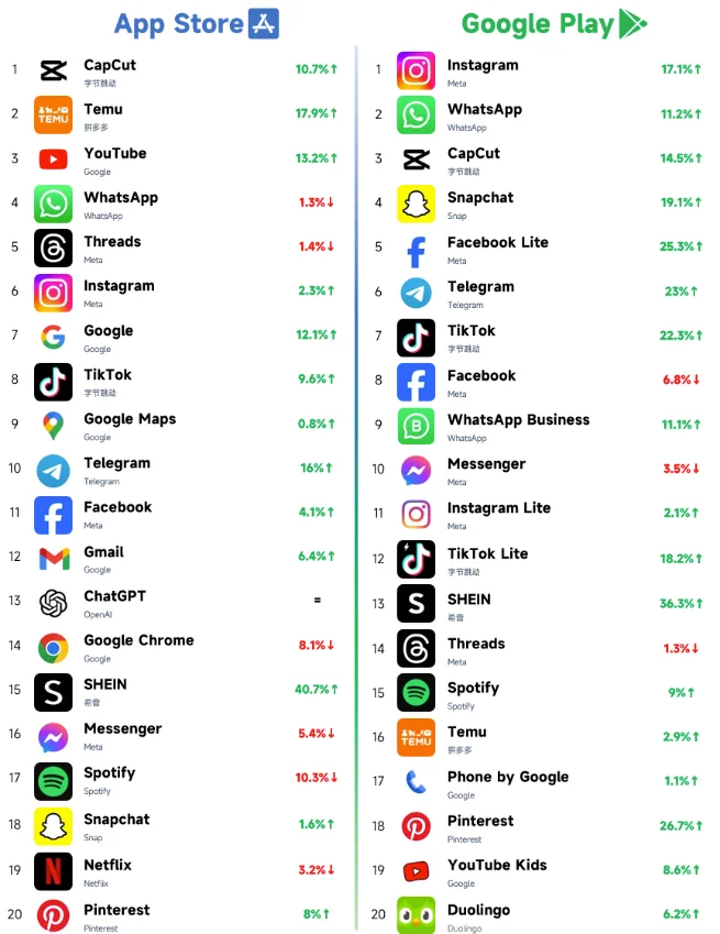 全球应用下载TOP20|2024年1月