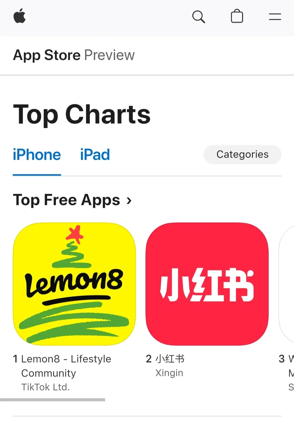 小红书 美区 App Store 下载榜第二名