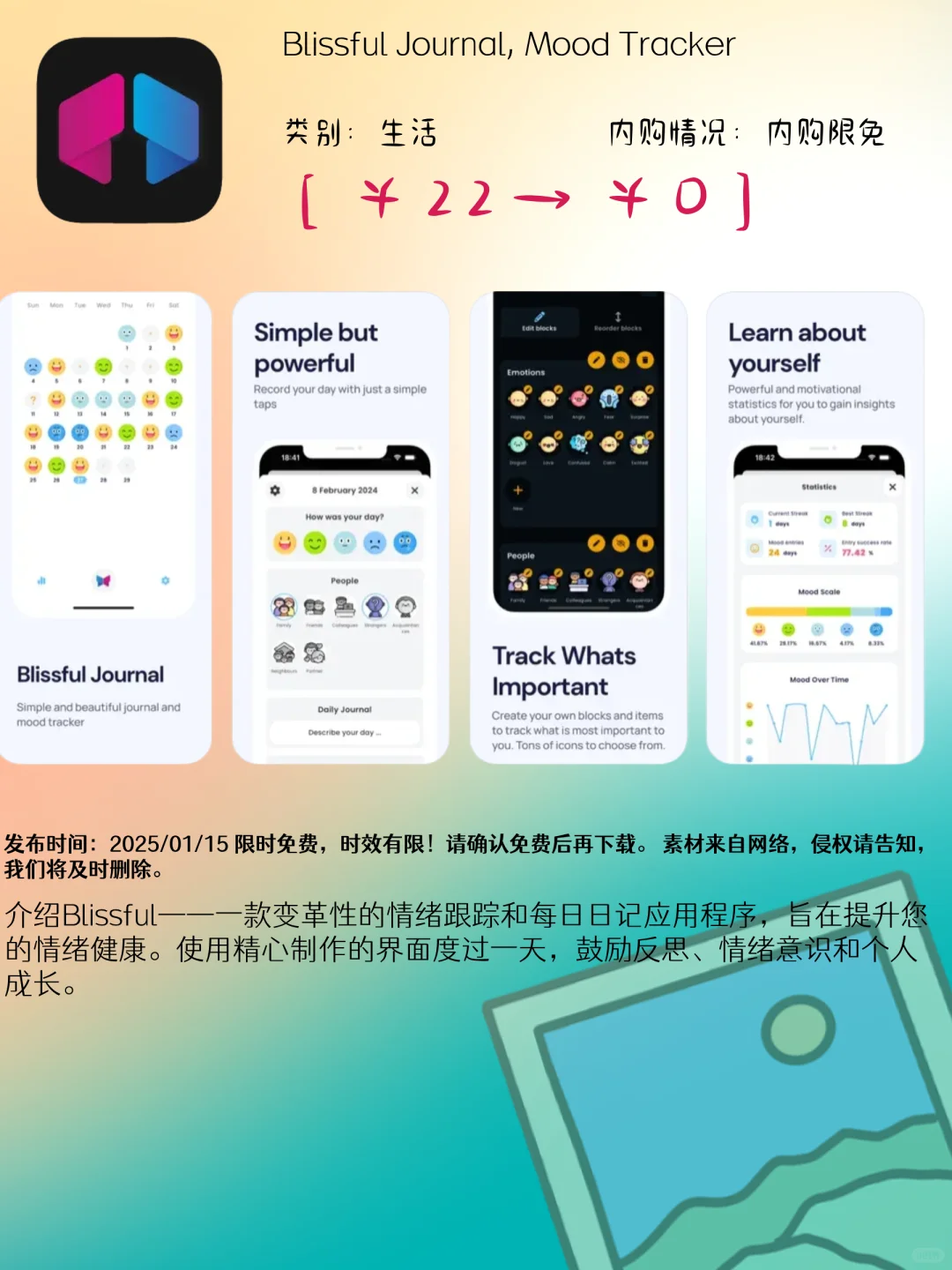 01.15 iOS限免：心情记录与专业工具应用集锦