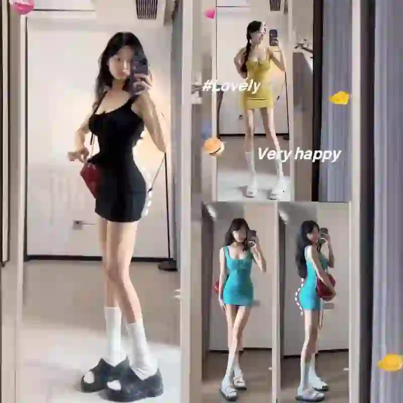 辣妹必备！性感U领连衣裙👗