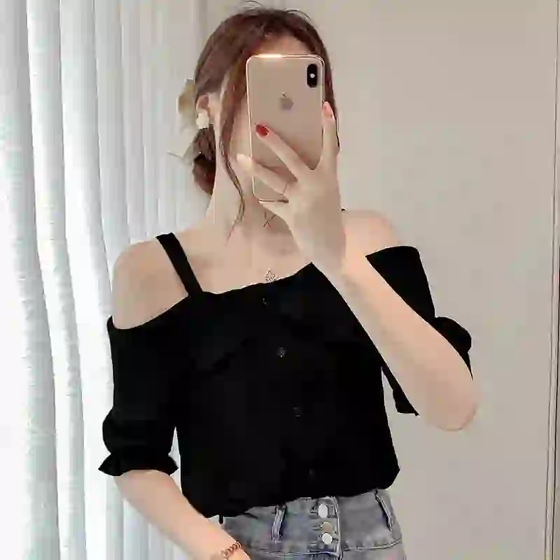 夏日性感露肩衬衫👚