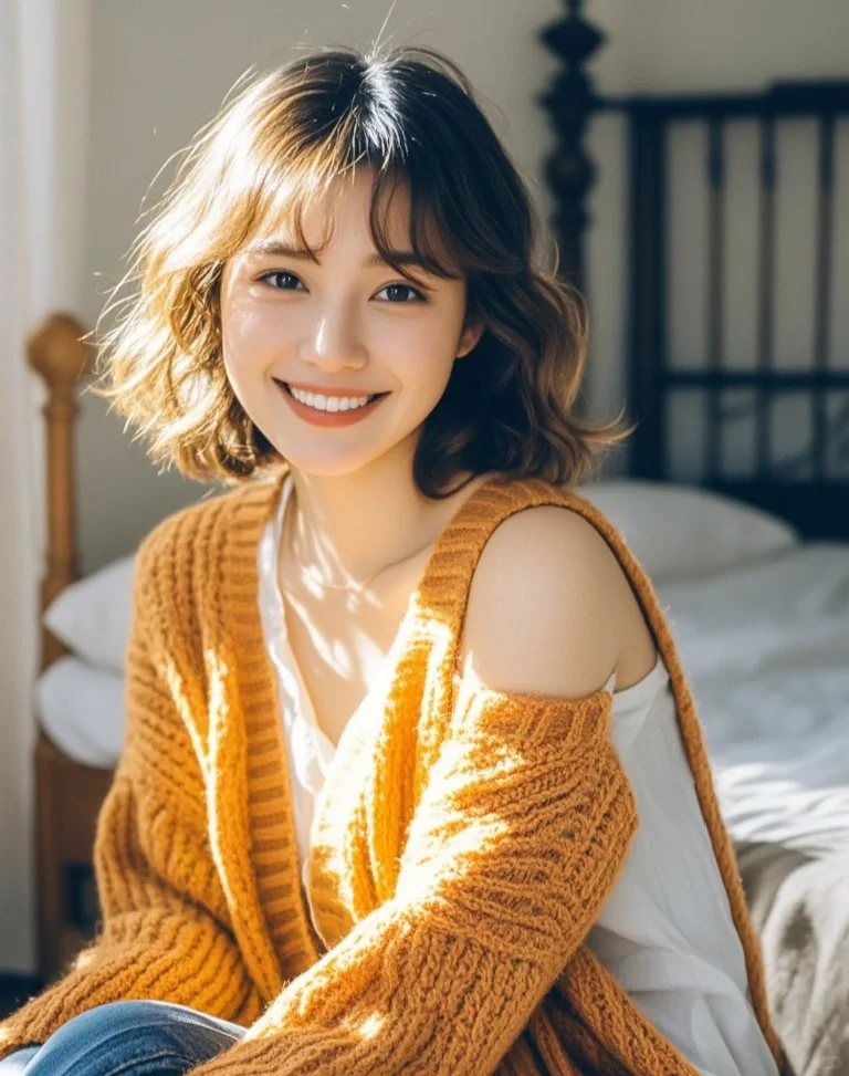 秋日暖阳下女子的宁静与优雅