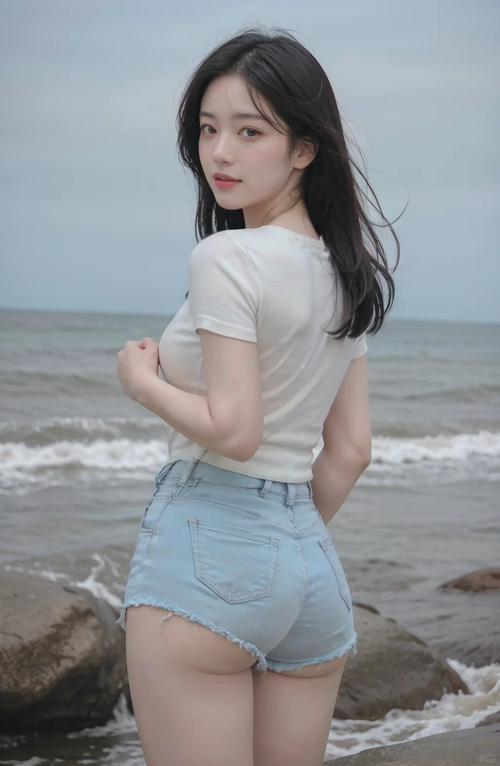 海边牛仔美女