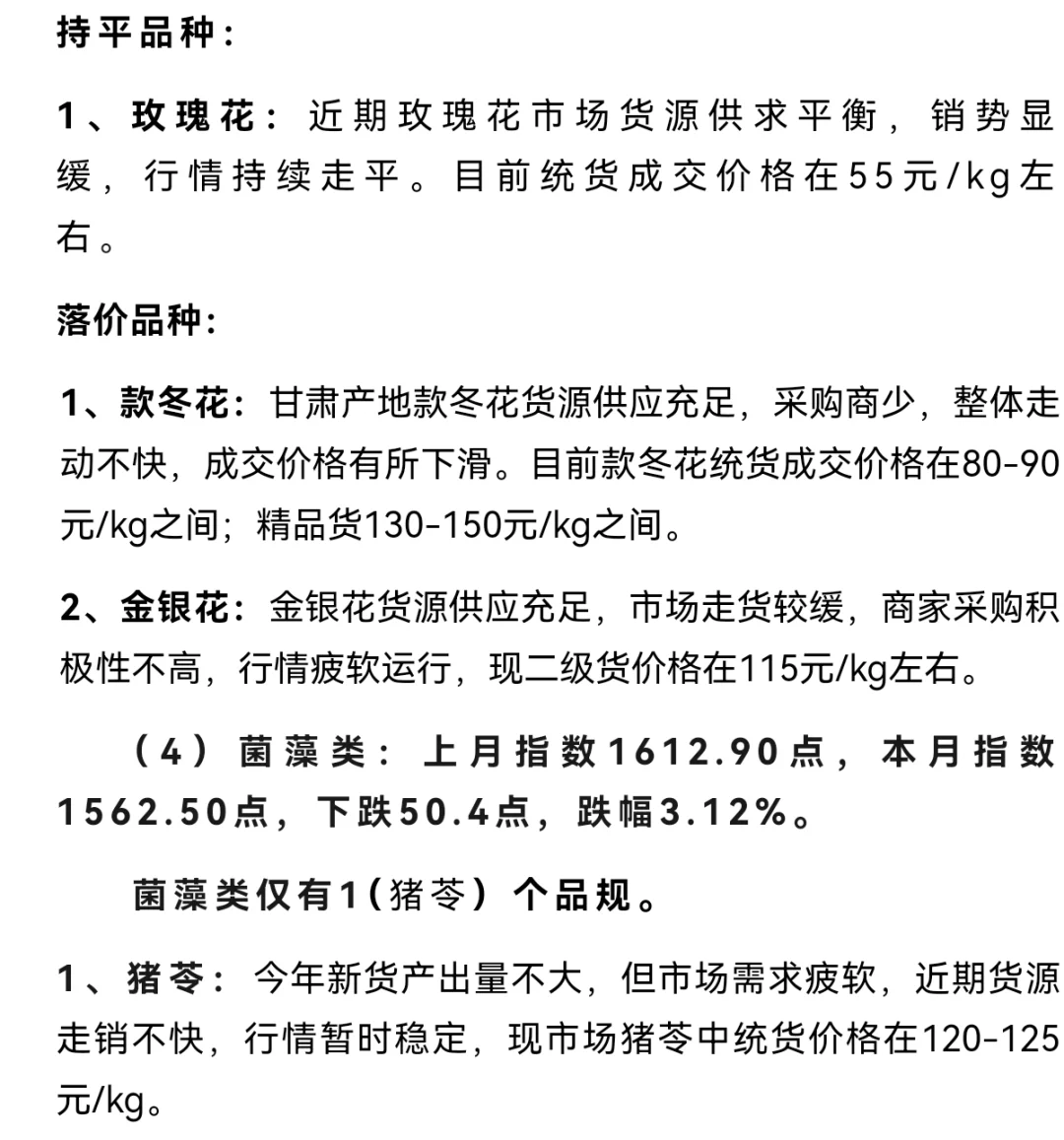 2025年1月份甘肃中药材价格指数