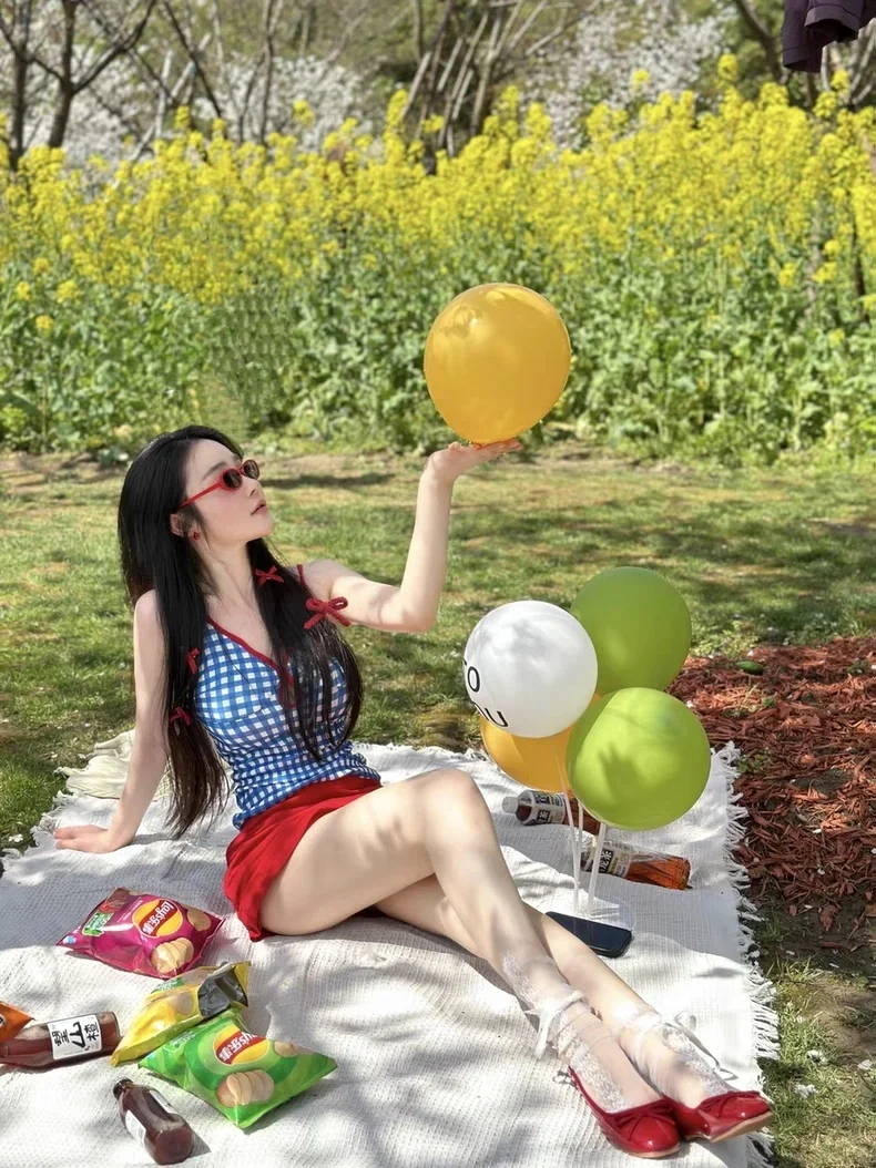可以外穿的泳衣👙复古甜美