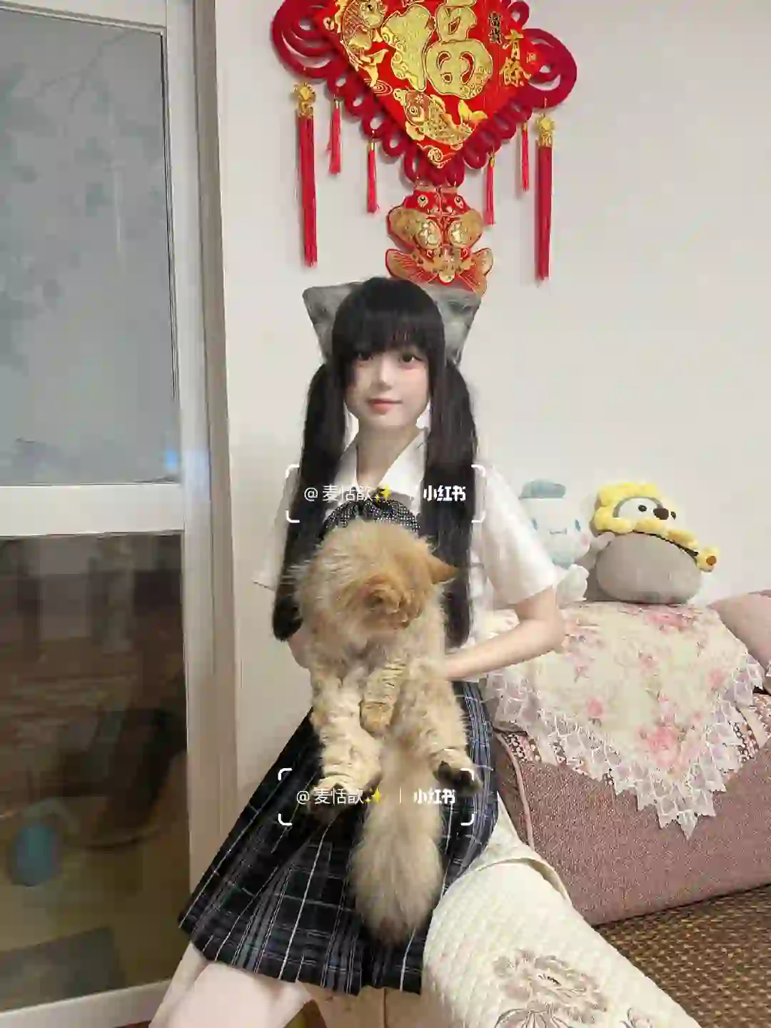 猫耳双马尾萌妹jk日常🌿金渐层比我萌🐾
