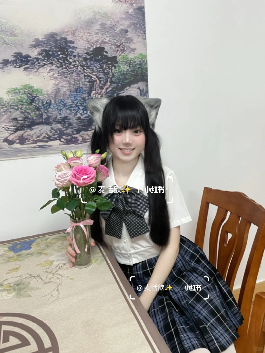 猫耳双马尾萌妹jk日常🌿金渐层比我萌🐾