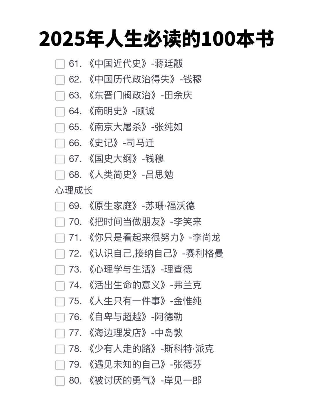 2025年人生必读的100本书籍