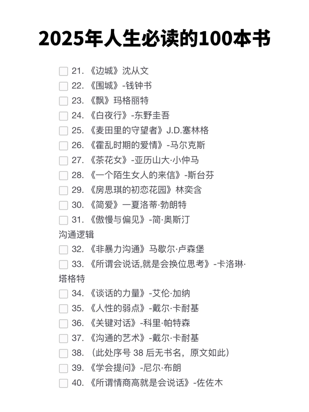 2025年人生必读的100本书籍