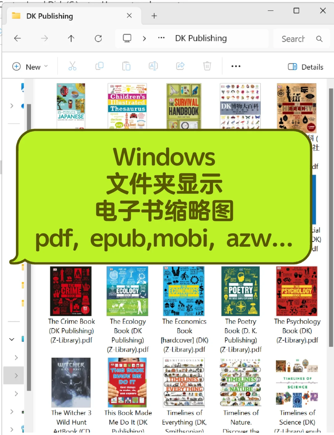 Windows文件夹显示电子书缩略图pdf, epub..