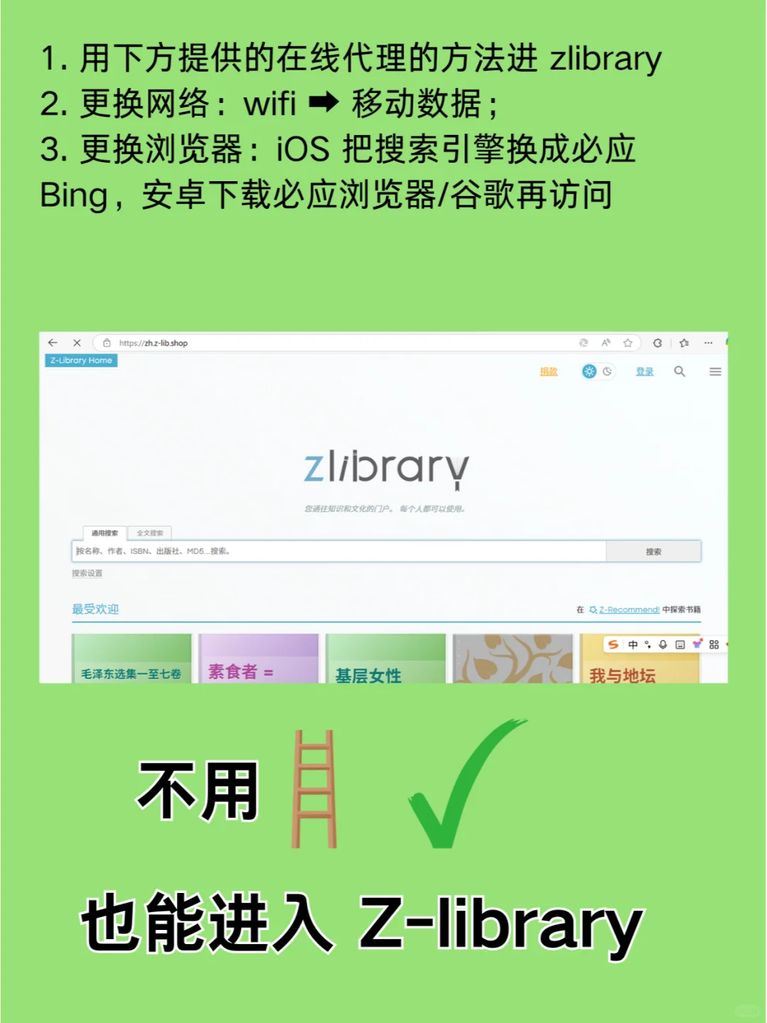 亲测用这个办法可以进zlibrary