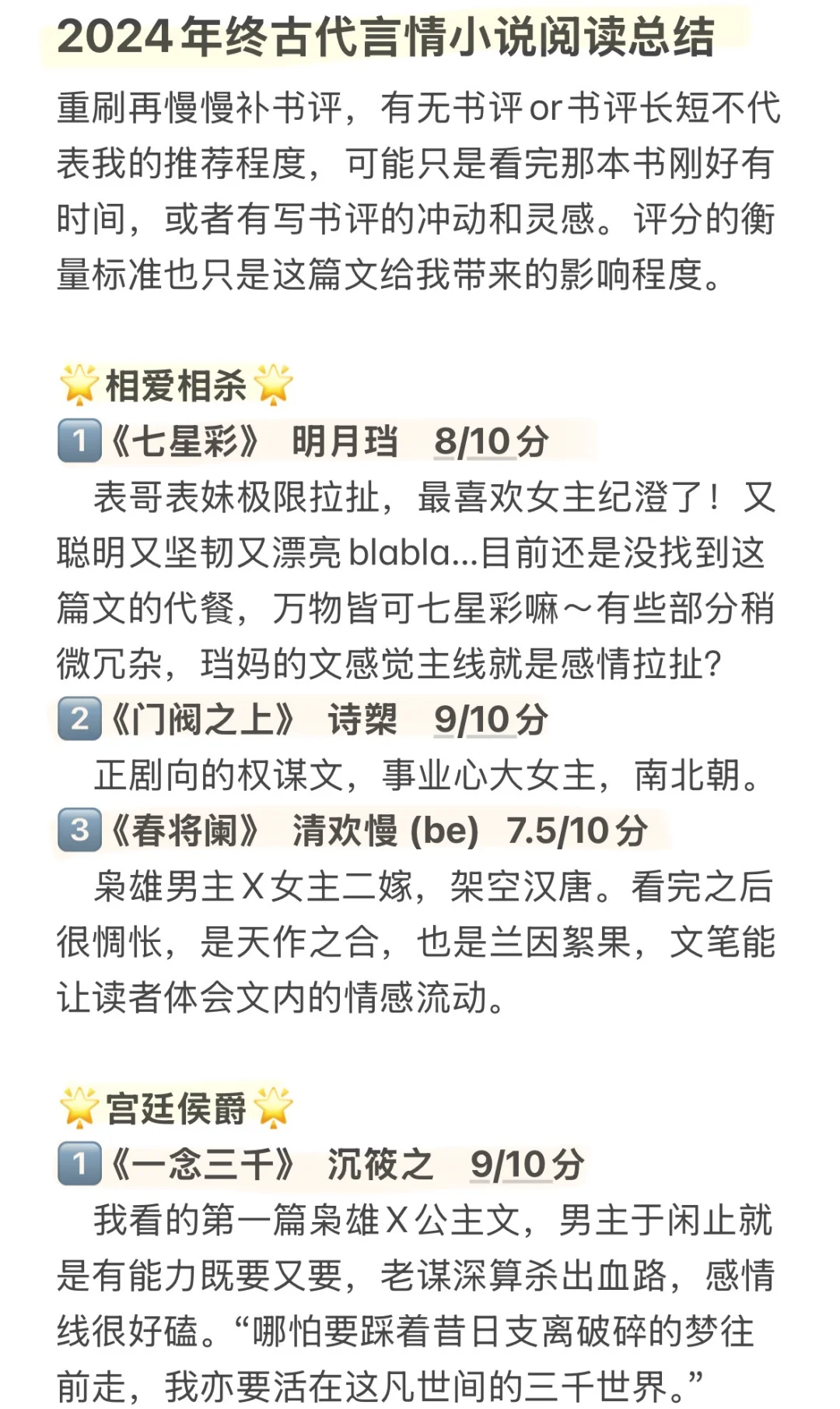 十四年书龄读者的古言小说年度总结书单