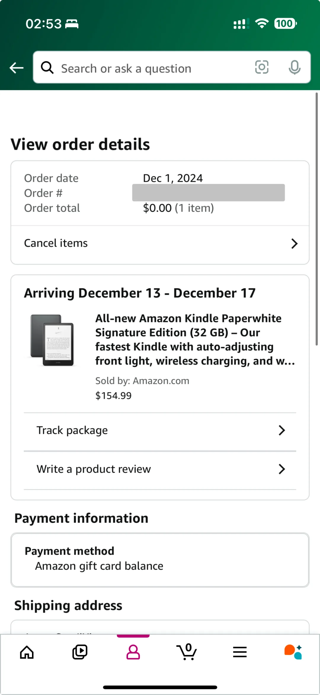 第一次海淘给了kindle paperwhite 6，等发货