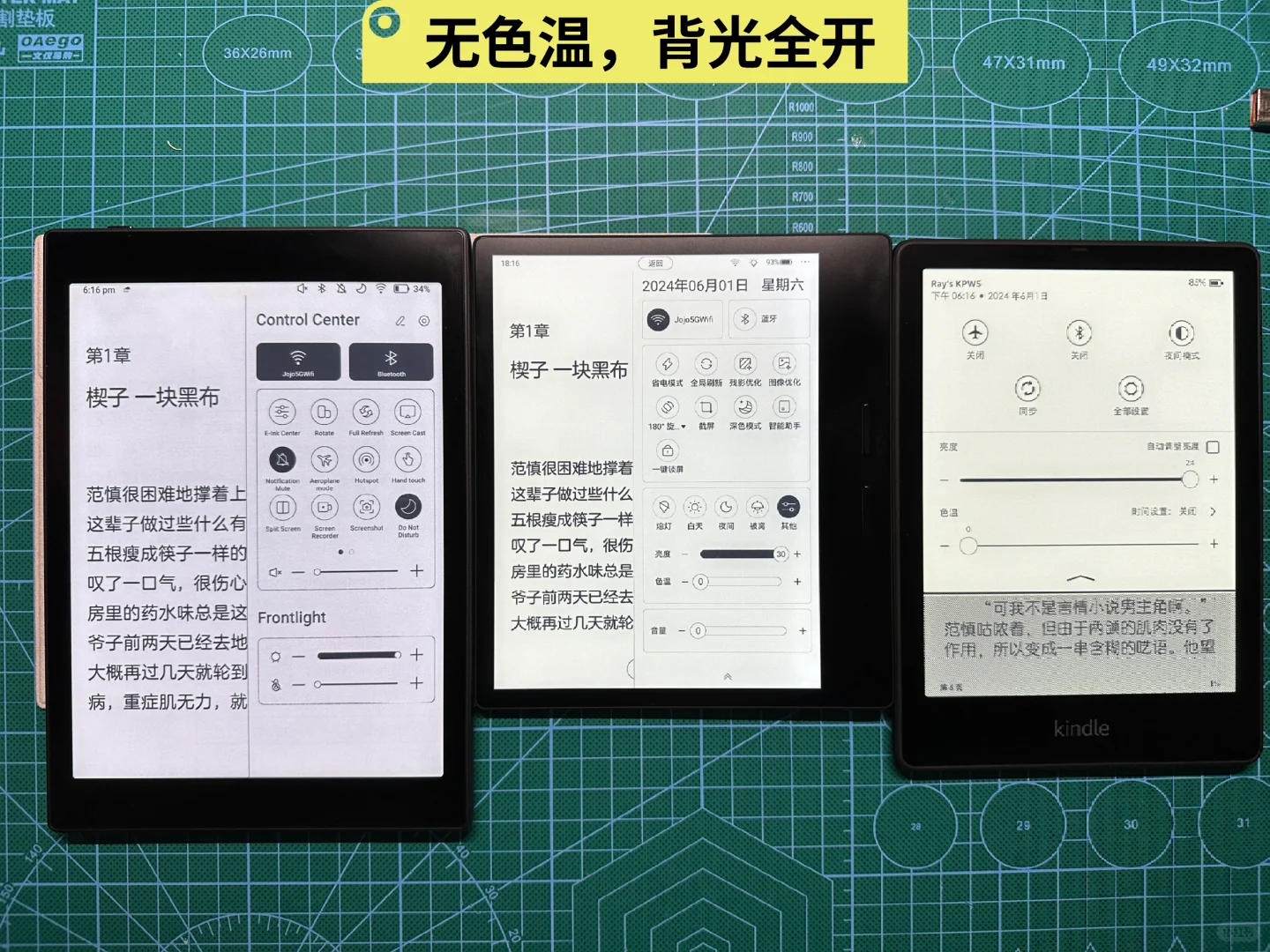 文石，掌阅，kindle纯文字显示对比