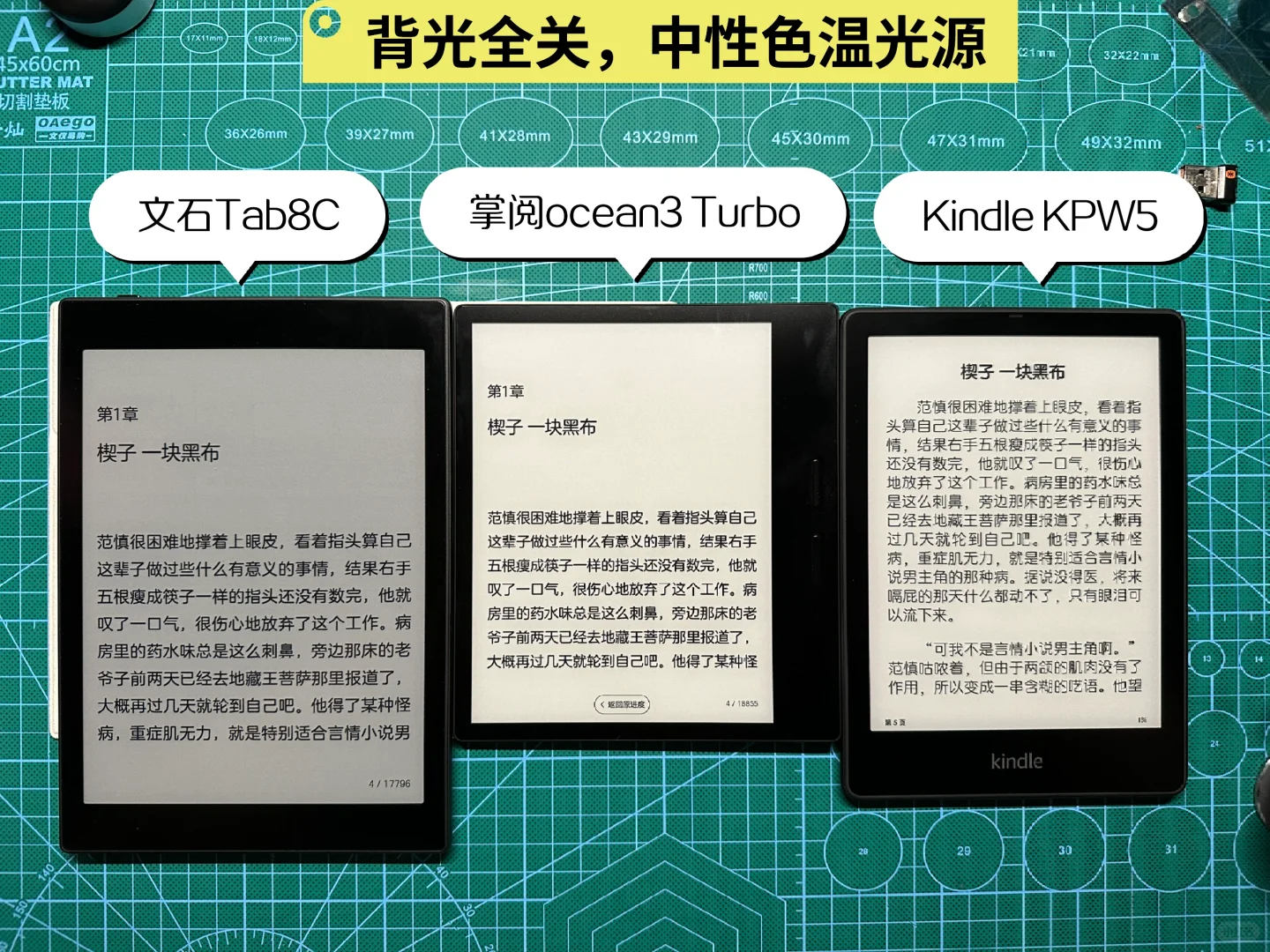 文石，掌阅，kindle纯文字显示对比