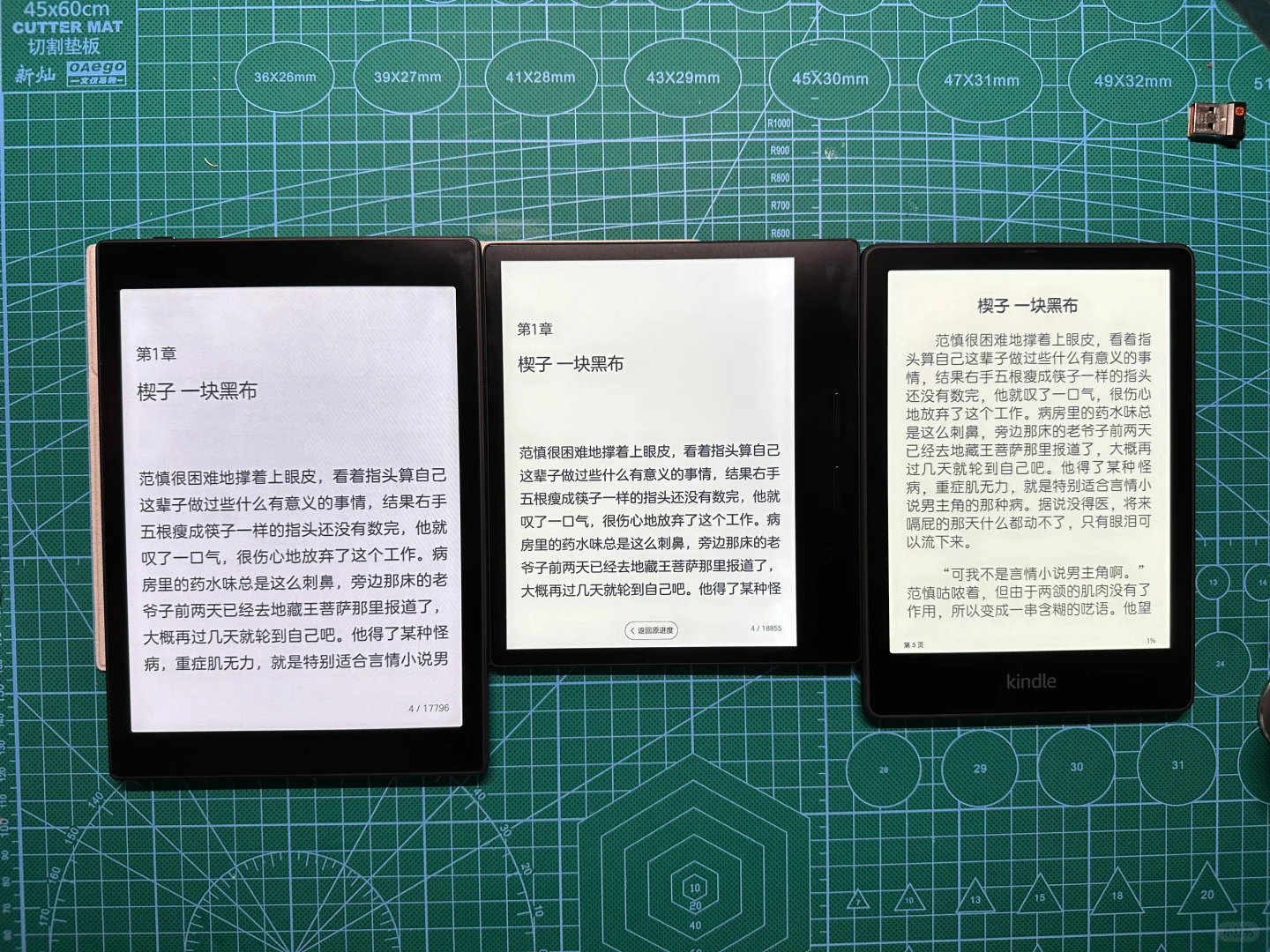 文石，掌阅，kindle纯文字显示对比