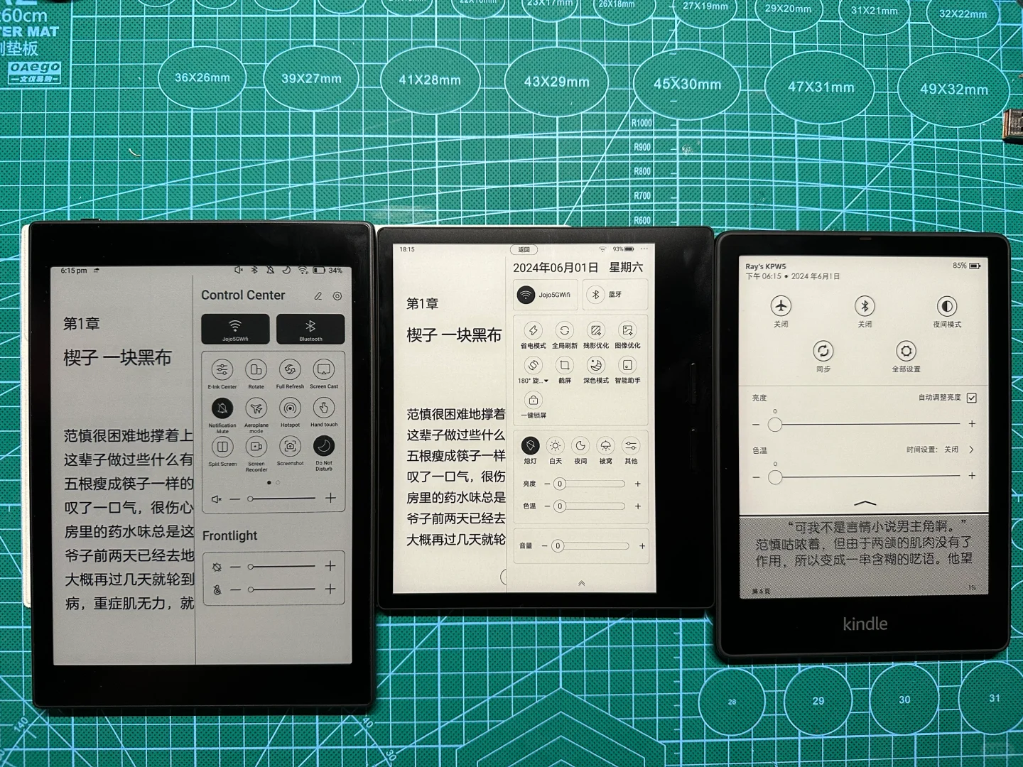 文石，掌阅，kindle纯文字显示对比