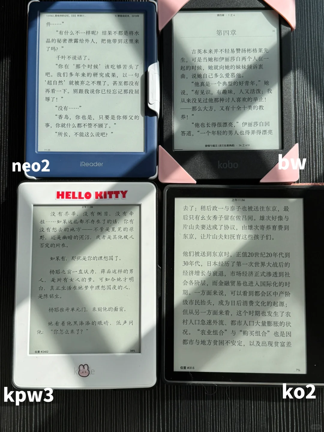 阳光下阅读器显示对比