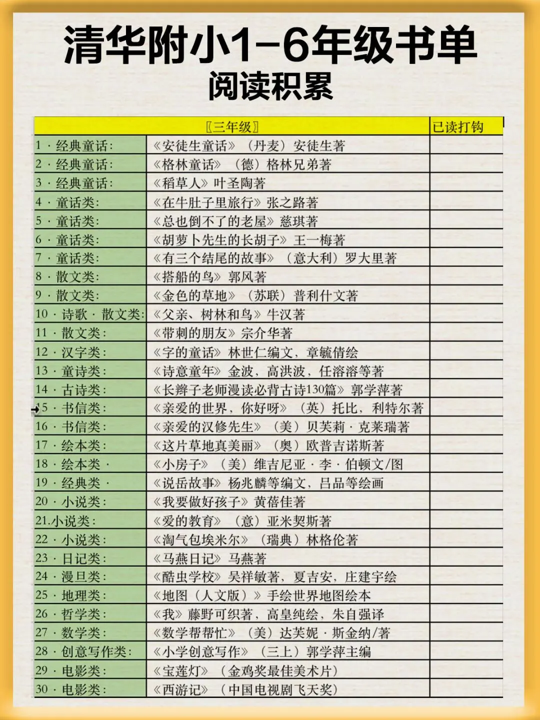 跟着清华附小选书不迷路！1-6年级书单